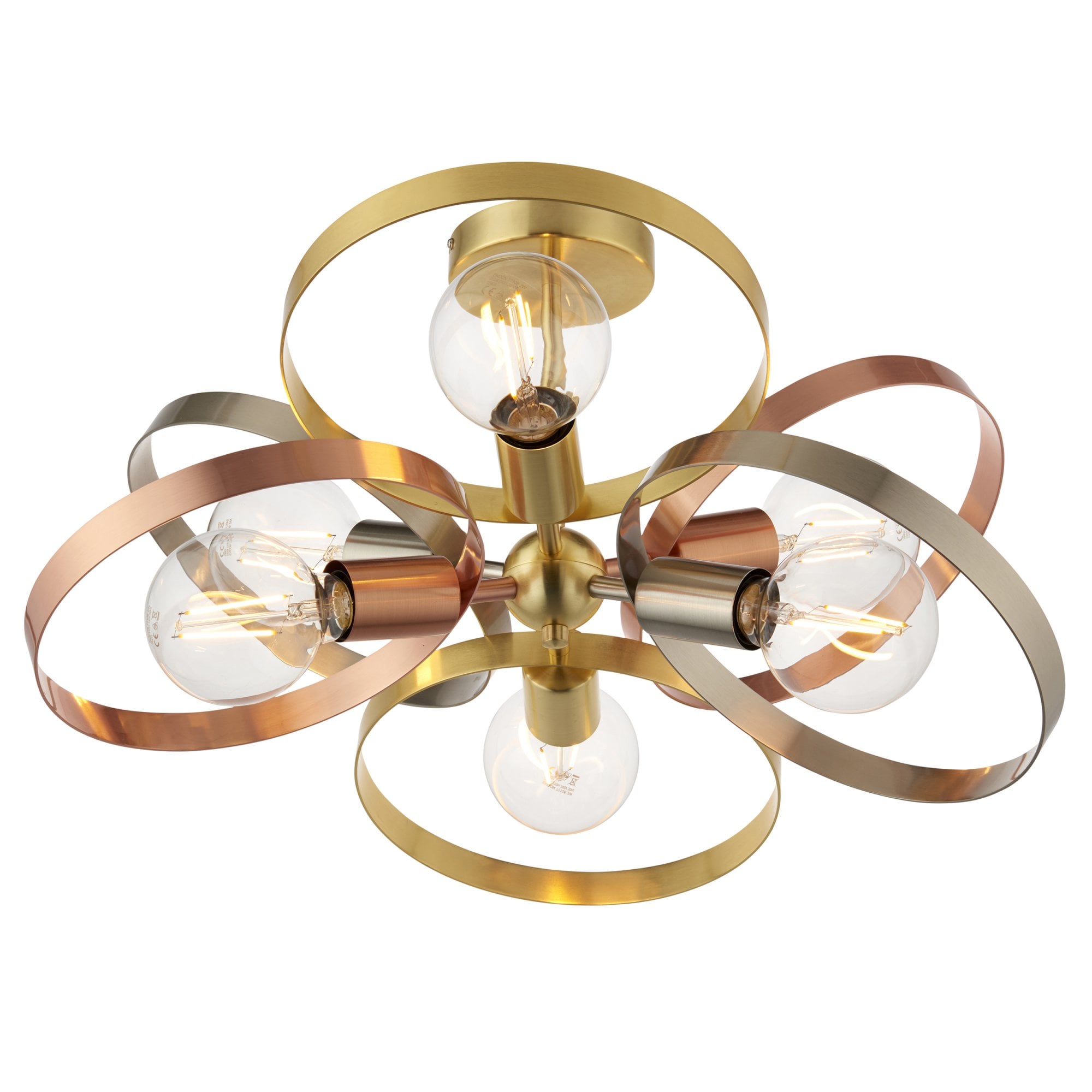 Endon Hoop 6 Light Semi Flush Fitting - Satin Brass & Brushed Copper Plate
