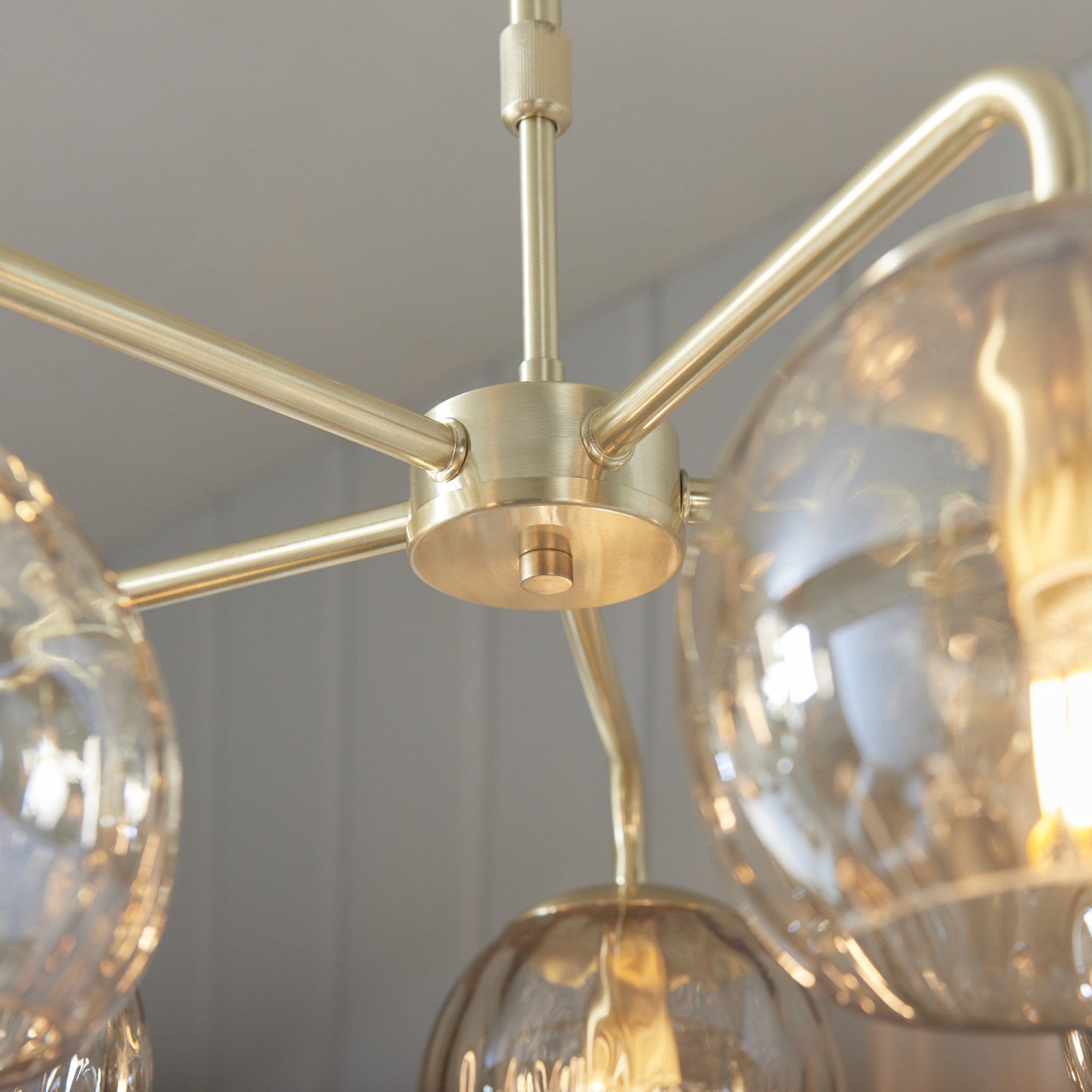 Endon Dimple 5 Light Pendant - Satin Brass Plate & Champagne Lustre Glass