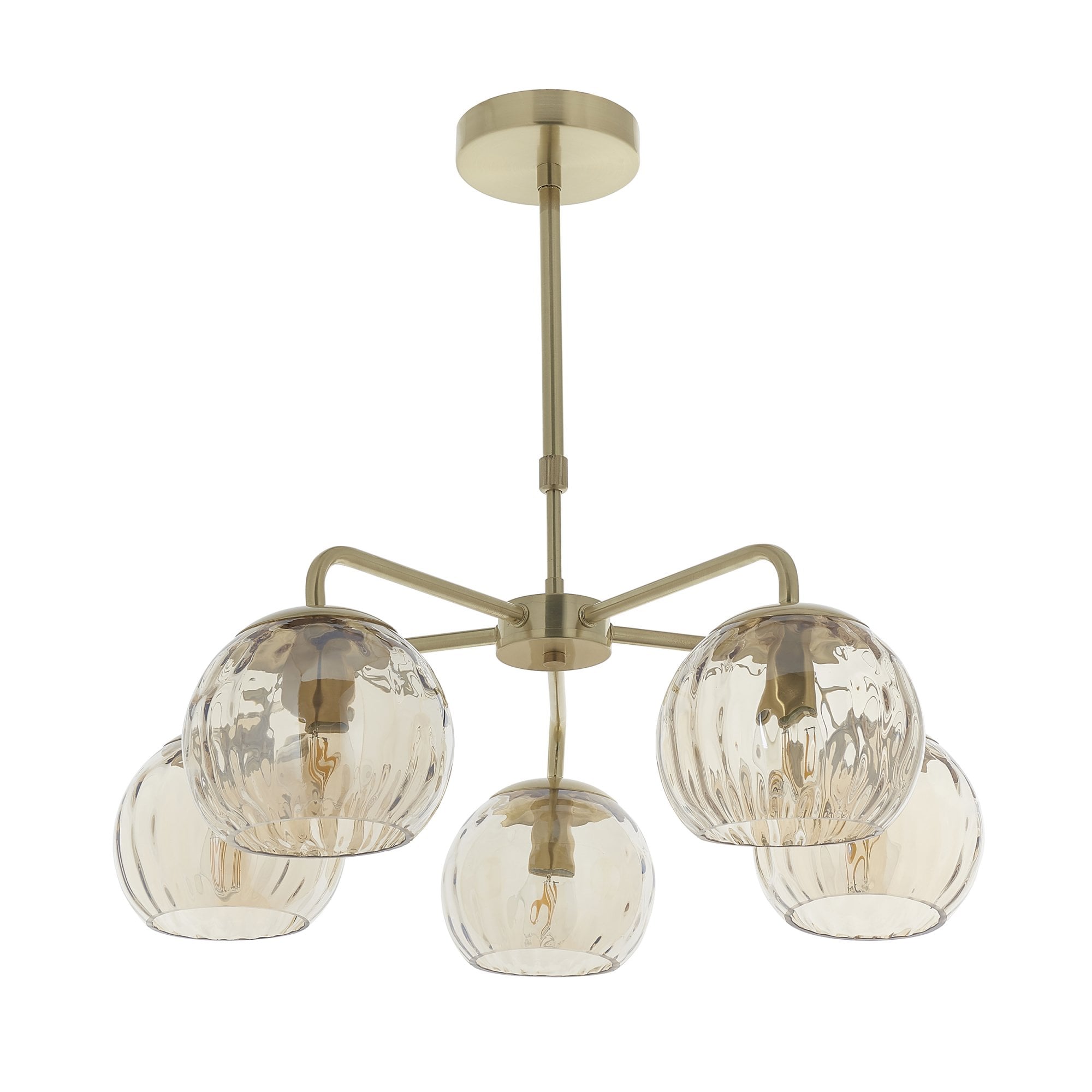 Endon Dimple 5 Light Pendant - Satin Brass Plate & Champagne Lustre Glass