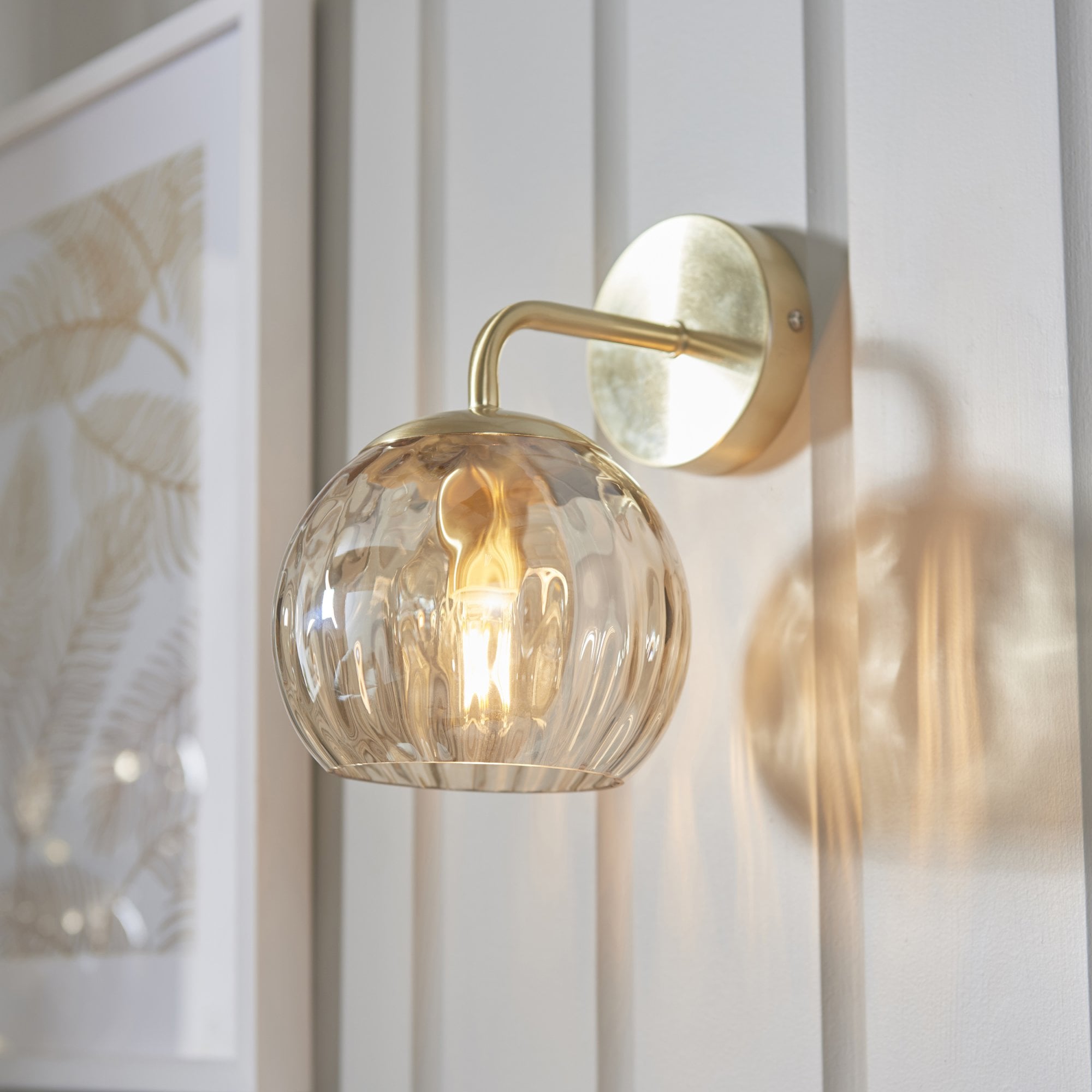 Endon Dimple Single Light Wall Light - Satin Brass Plate & Champagne Lustre Glass
