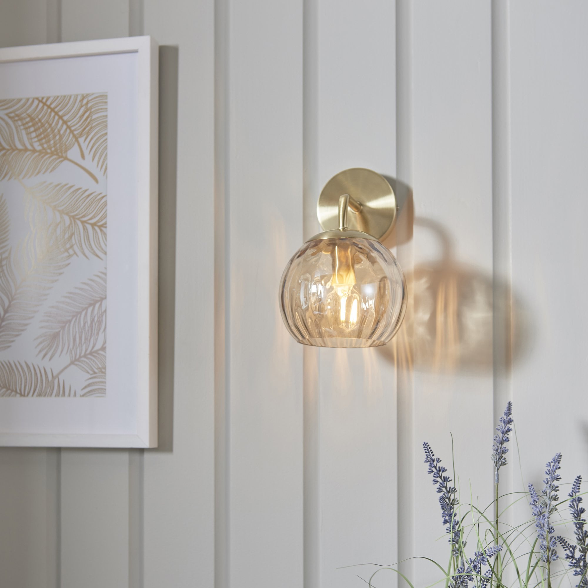 Endon Dimple Single Light Wall Light - Satin Brass Plate & Champagne Lustre Glass