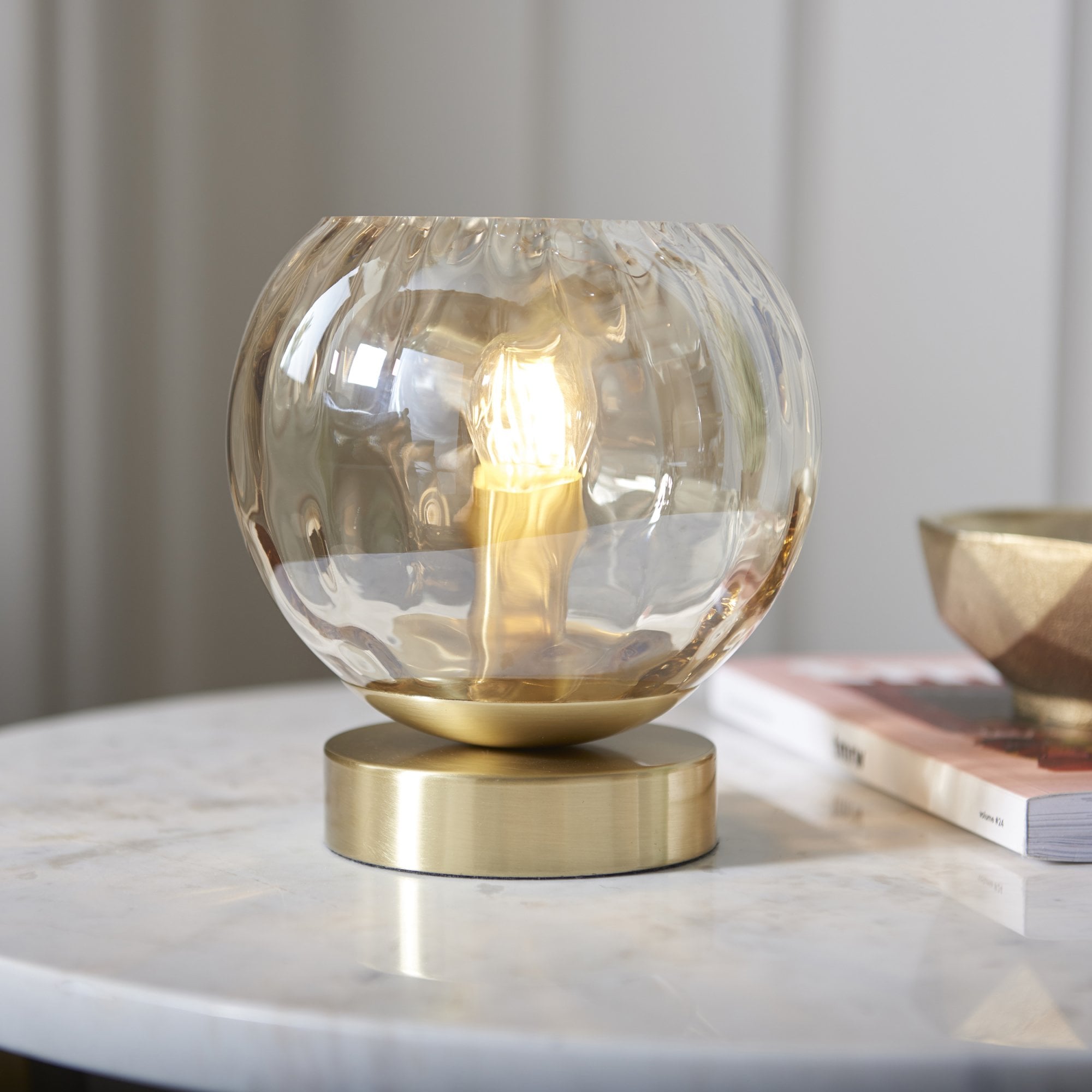 Endon Dimple Single Light Table Lamp - Satin Brass Plate & Champagne Lustre Glass
