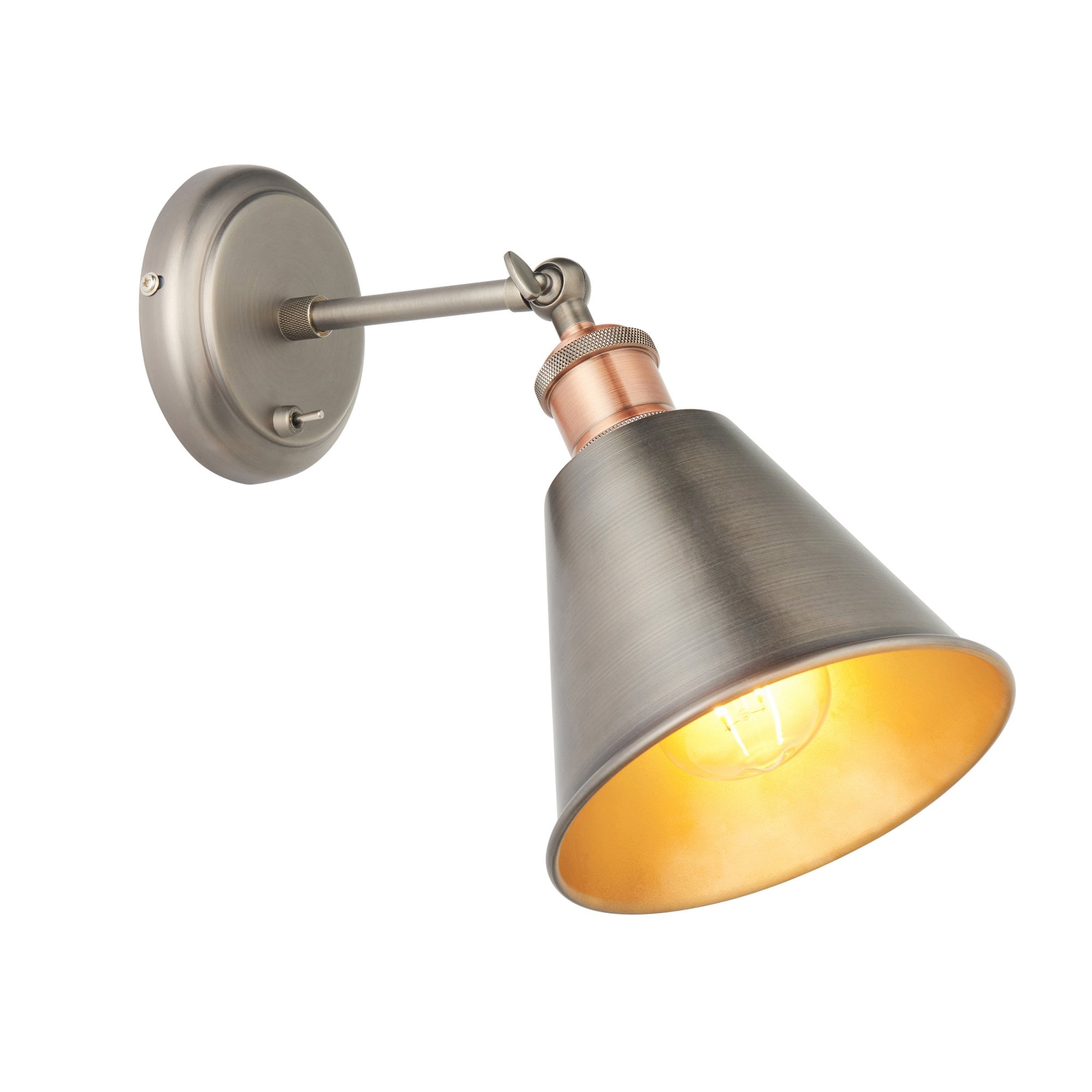Endon Hal Single Light Wall Light with Shade - Aged Pewter & Aged Copper Plate