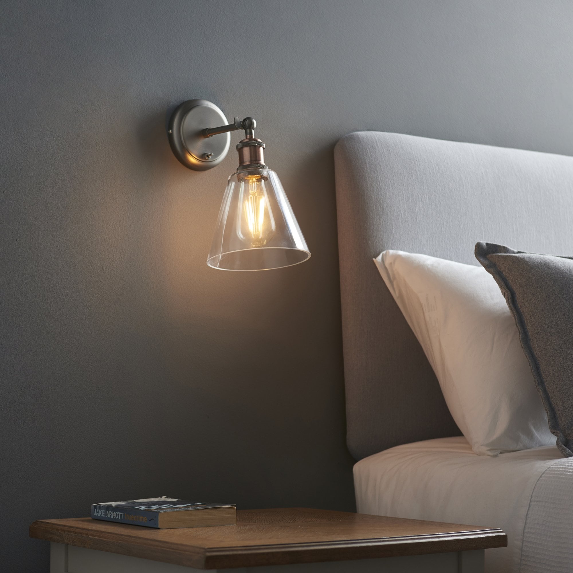 Endon Hal Single Light Wall Light with Glass Shade - Aged Pewter & Aged Copper Plate