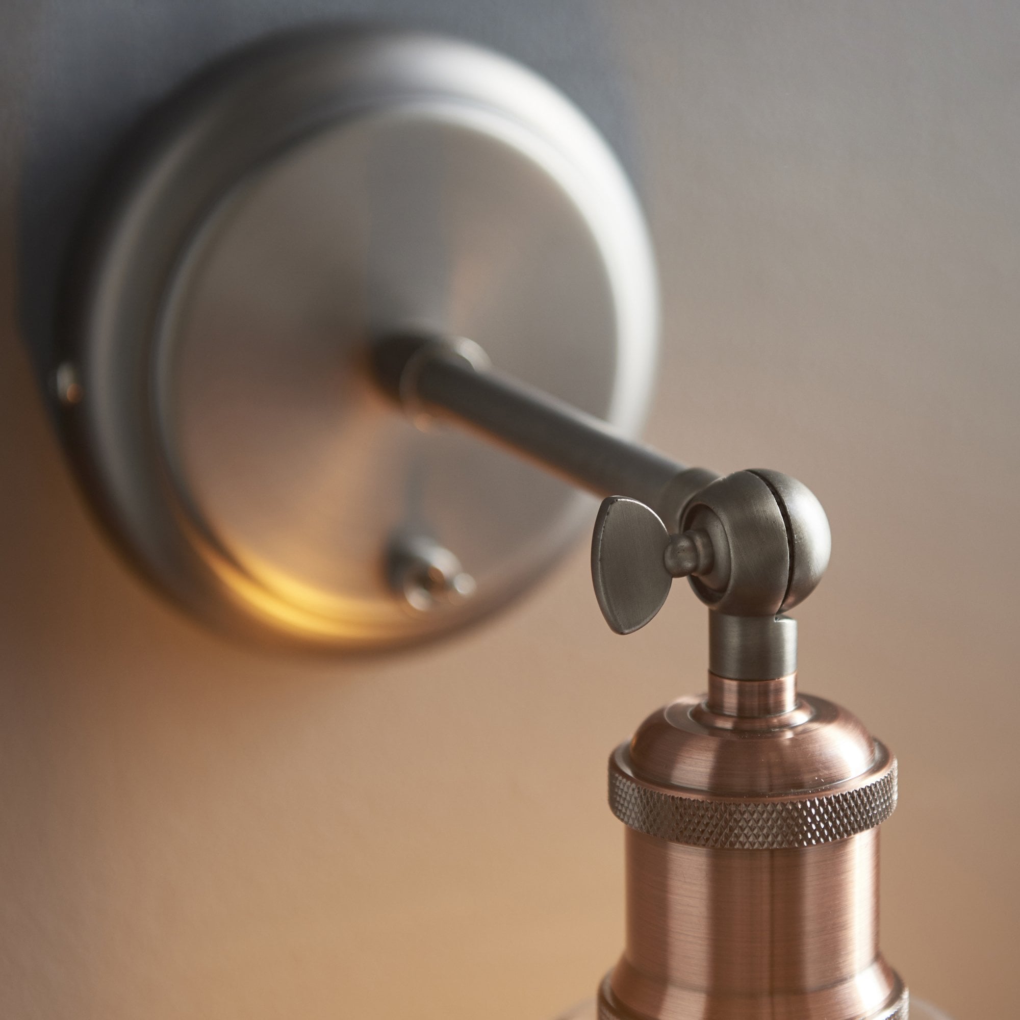 Endon Hal Single Light Wall Light with Glass Shade - Aged Pewter & Aged Copper Plate