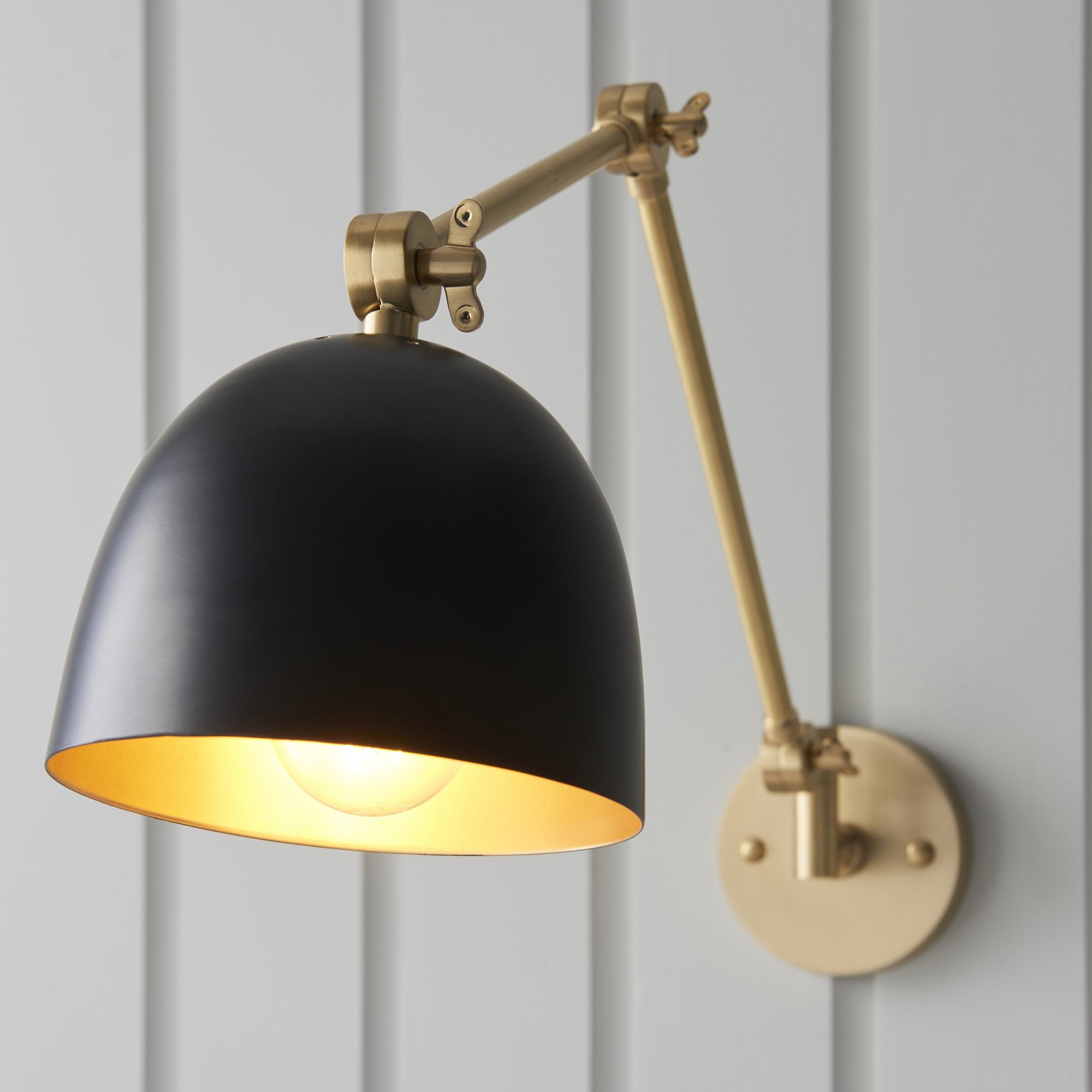 Endon Lehal Single Light Wall Light - Antique Solid Brass & Matt Black