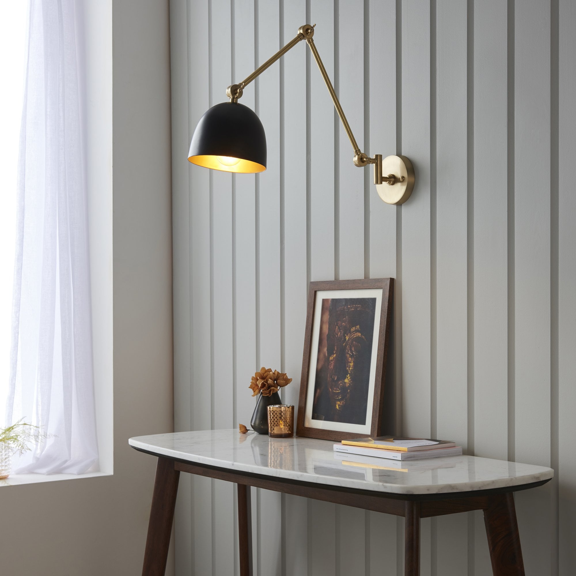 Endon Lehal Single Light Wall Light - Antique Solid Brass & Matt Black