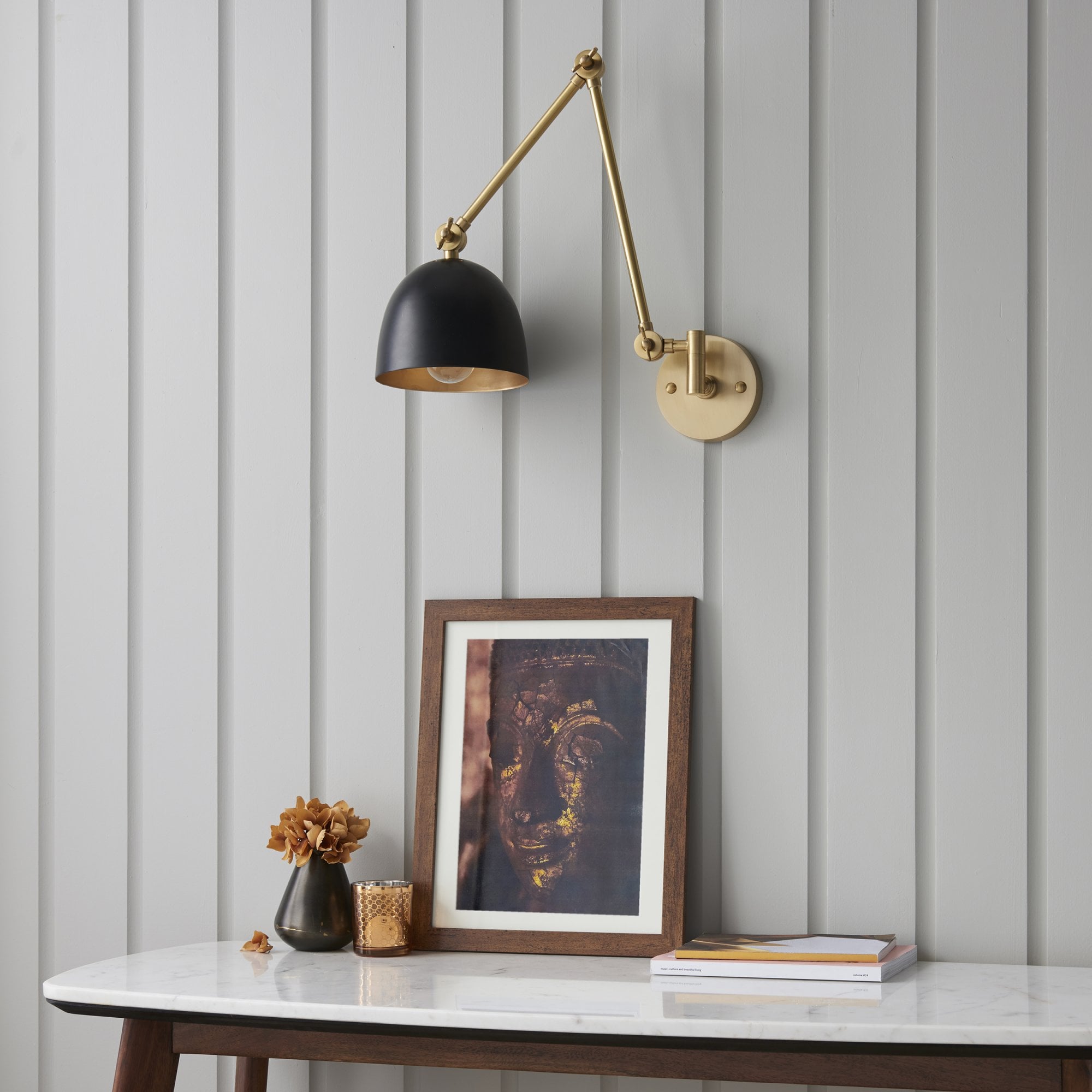 Endon Lehal Single Light Wall Light - Antique Solid Brass & Matt Black