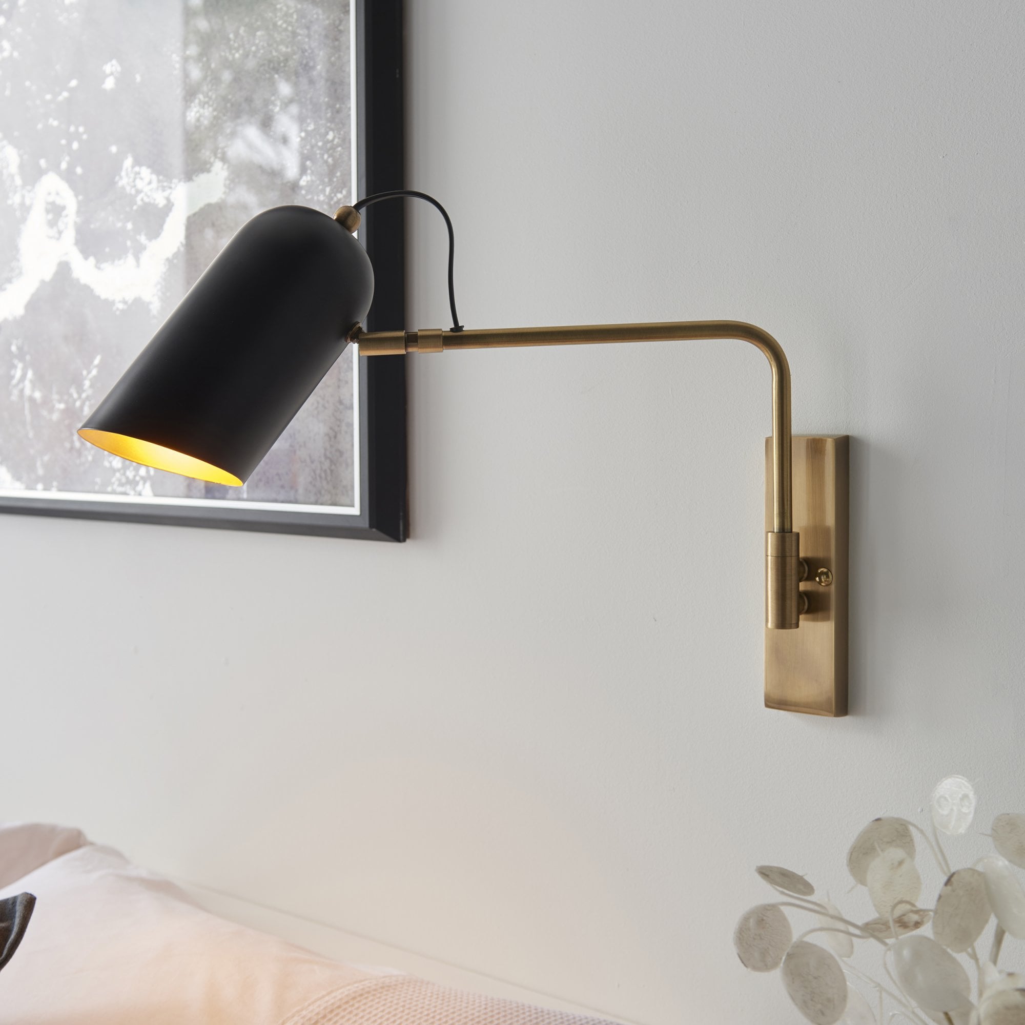Endon Navren Single Light Wall Light - Antique Solid Brass & Matt Black