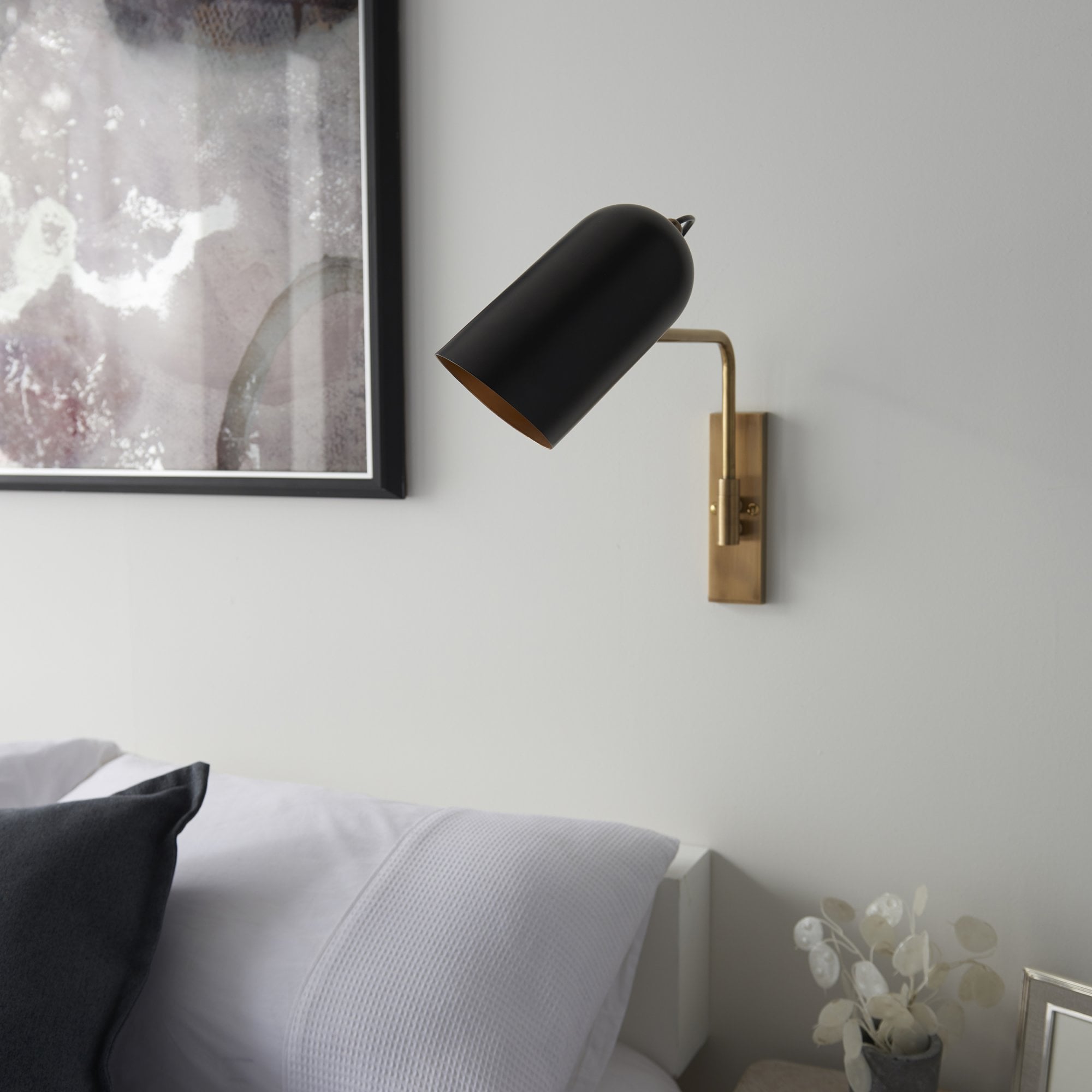 Endon Navren Single Light Wall Light - Antique Solid Brass & Matt Black