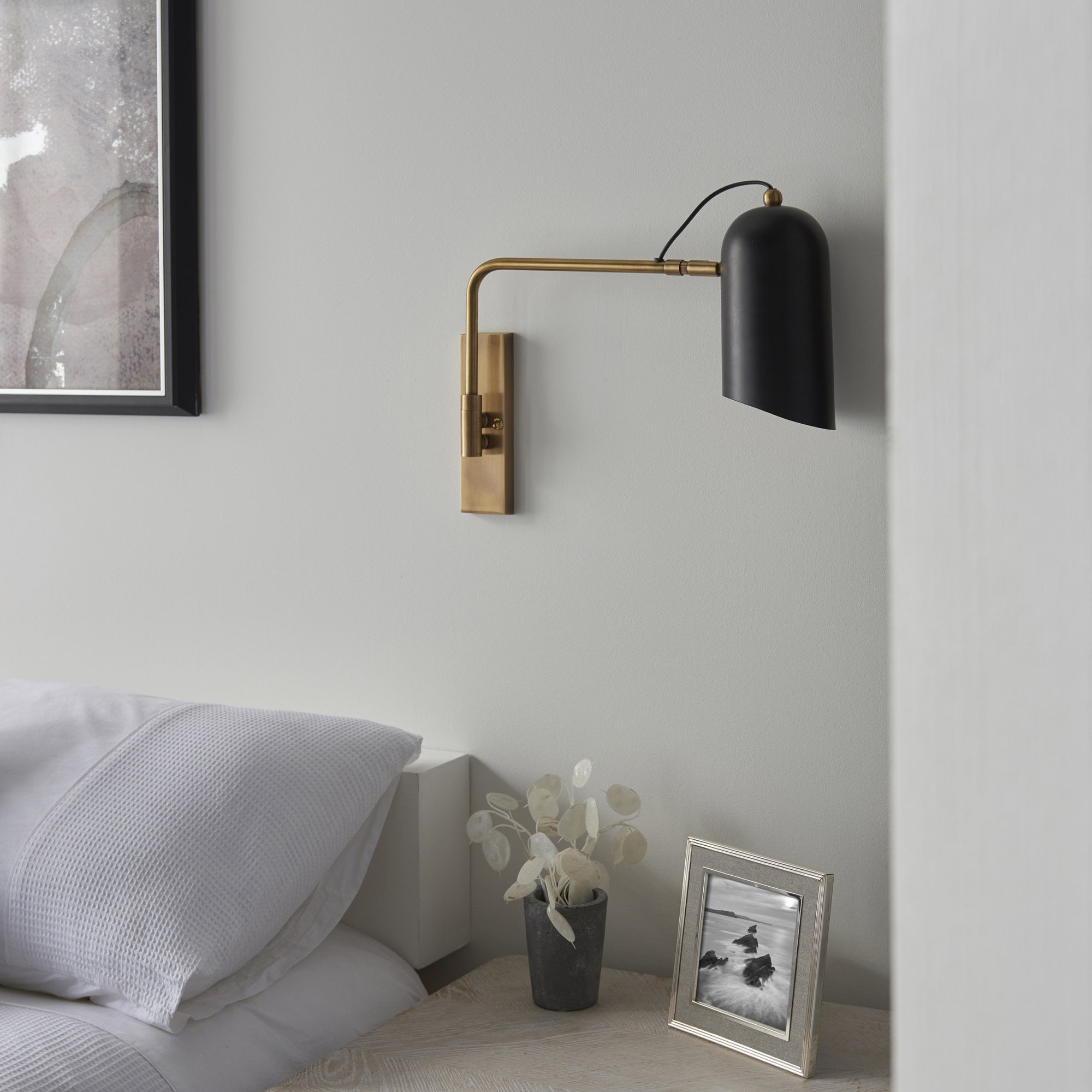 Endon Navren Single Light Wall Light - Antique Solid Brass & Matt Black