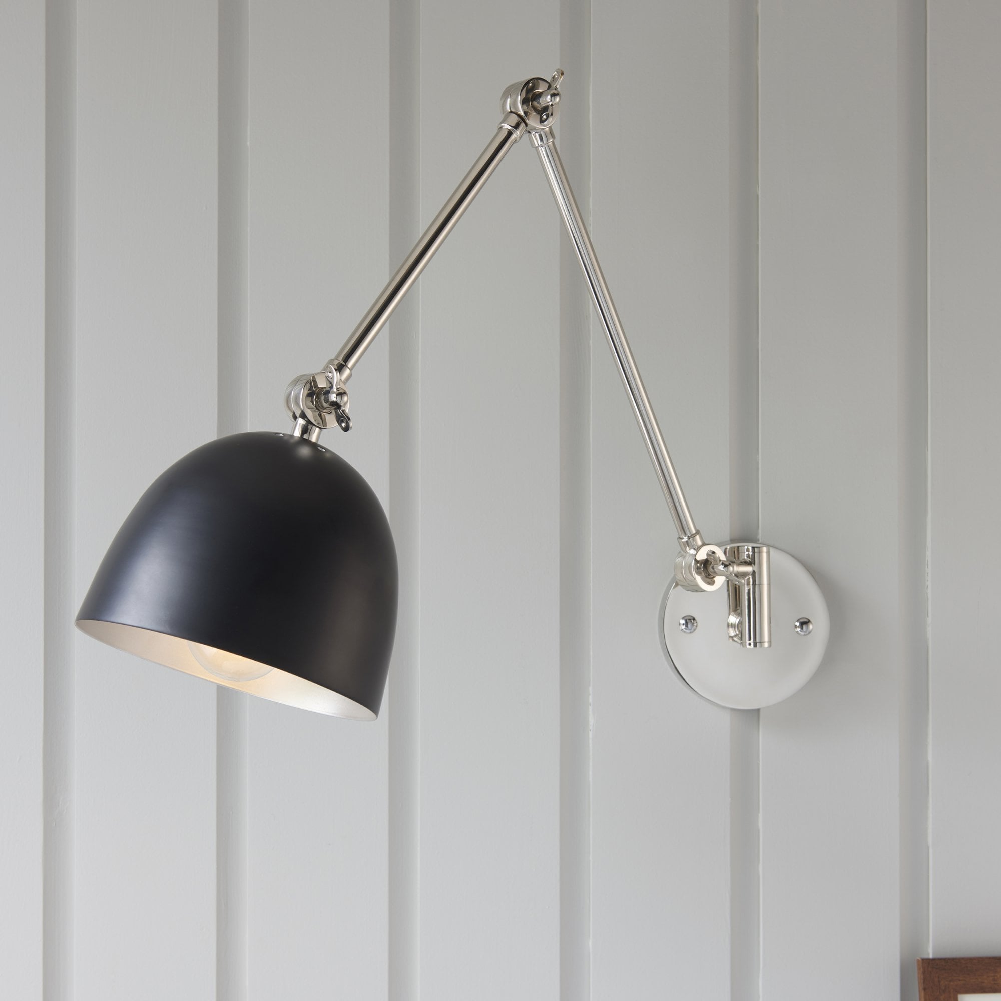 Endon Lehal Single Light Wall Light - Polished Nickel Plate & Matt Black