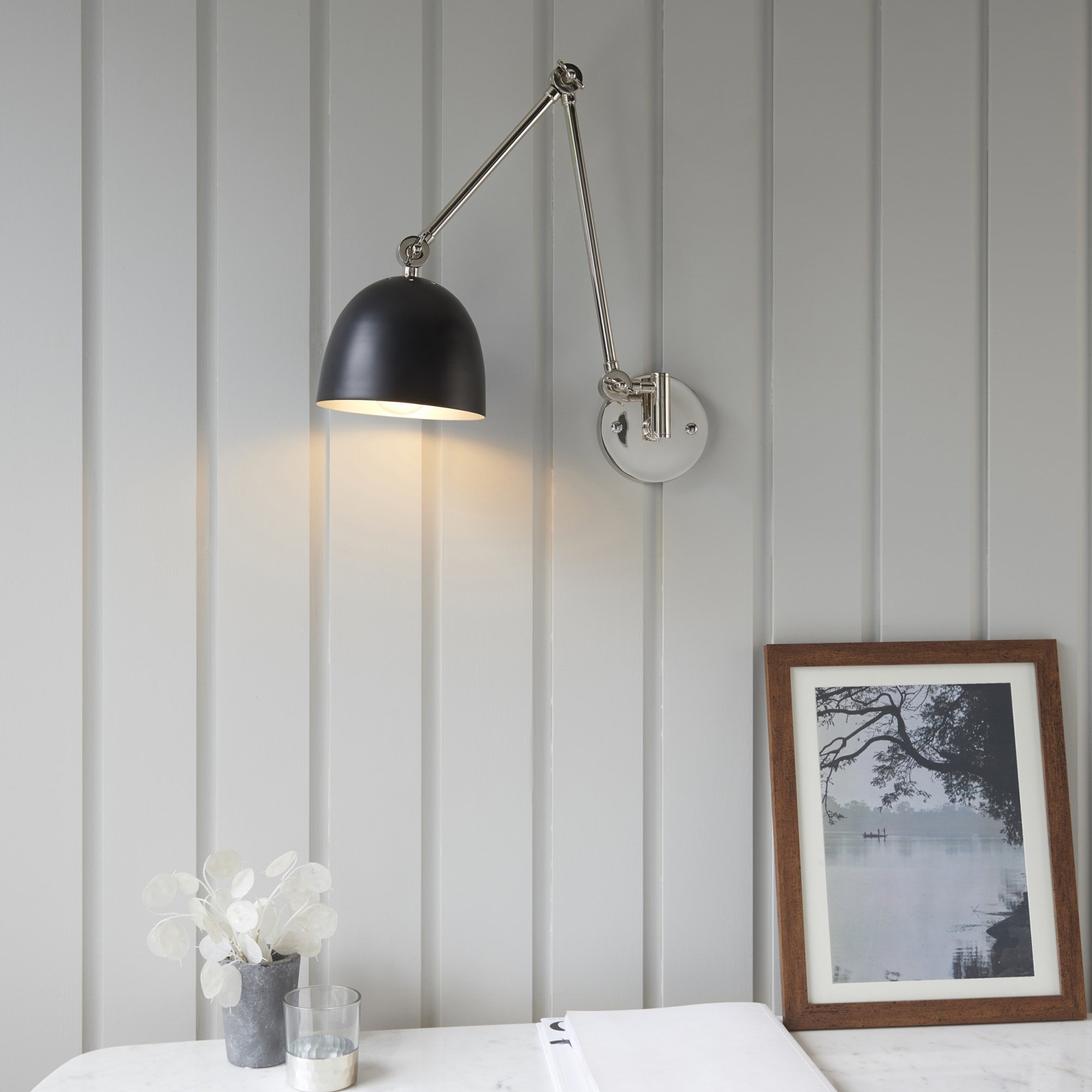 Endon Lehal Single Light Wall Light - Polished Nickel Plate & Matt Black