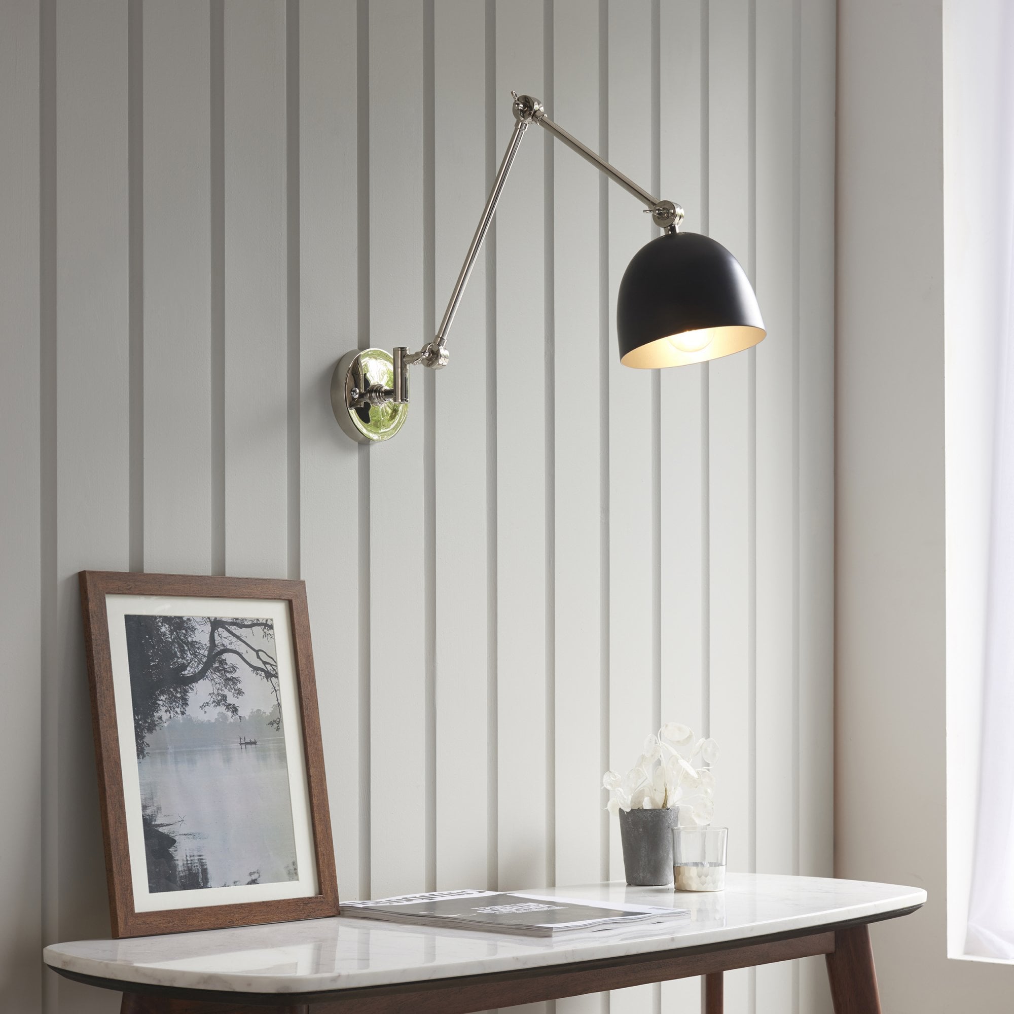 Endon Lehal Single Light Wall Light - Polished Nickel Plate & Matt Black