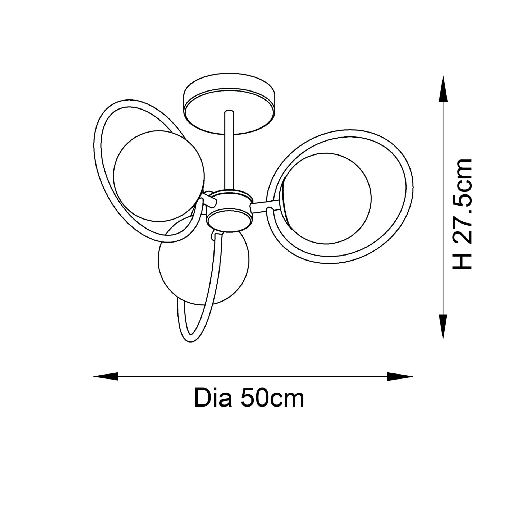 Endon Orb 3 Light Semi Flush Fitting - Chrome Plate & Opal Glass