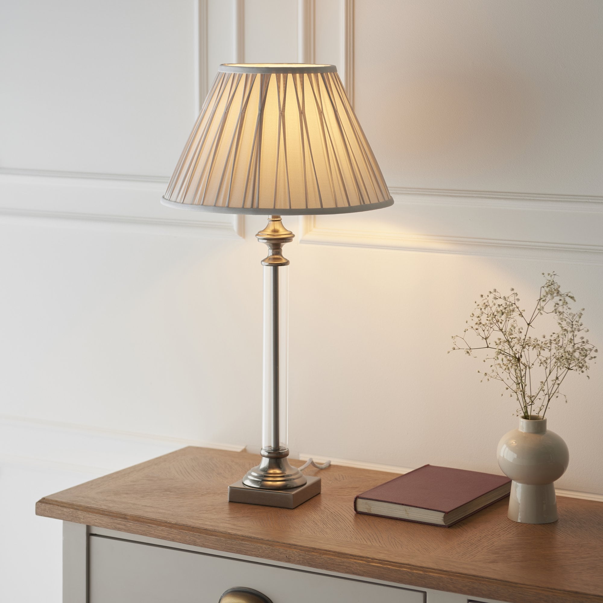 Endon Avebury Single Light Table Lamp Base - Antique Brass & Clear Glass - Base Only