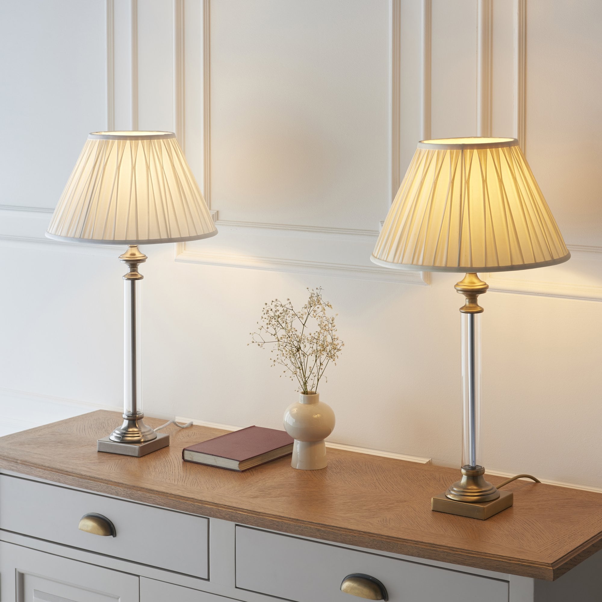 Endon Avebury Single Light Table Lamp Base - Antique Brass & Clear Glass - Base Only