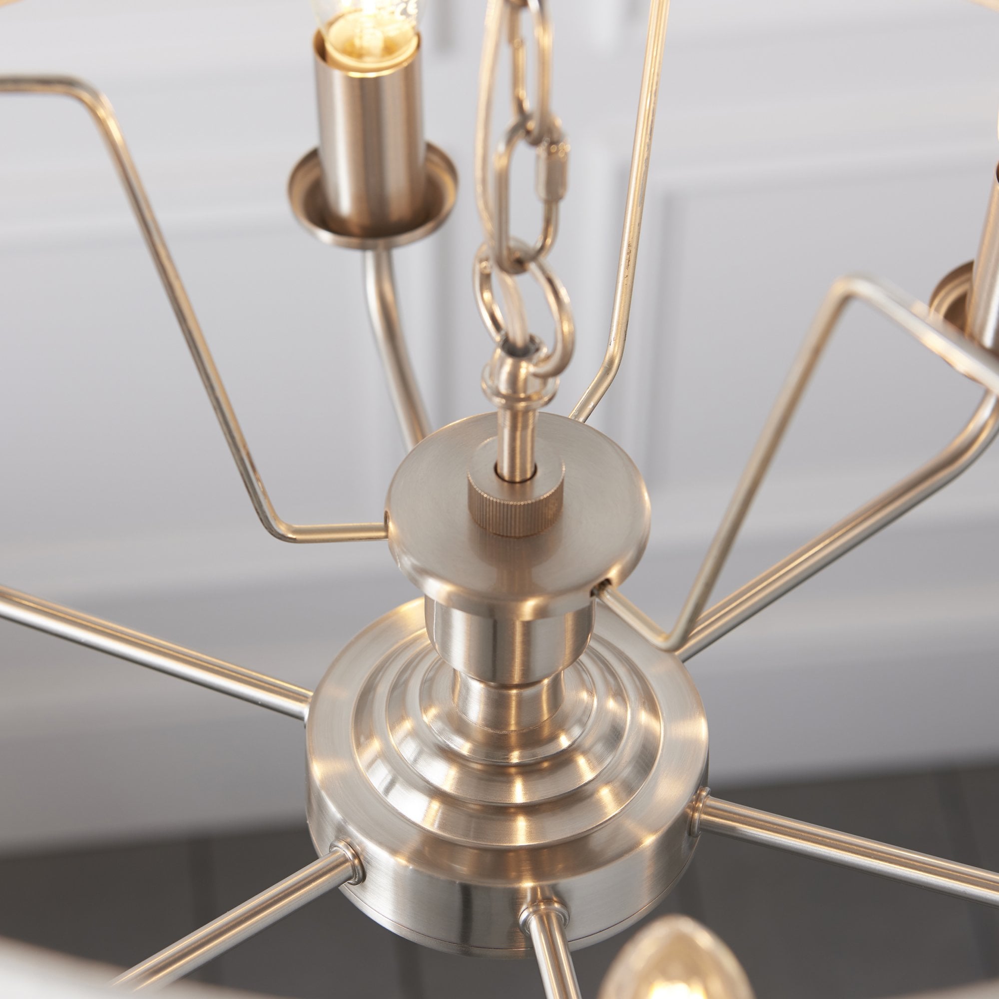 Endon Highclere 6 Light Pendant - Brushed Chrome Plate & Neutral Linen