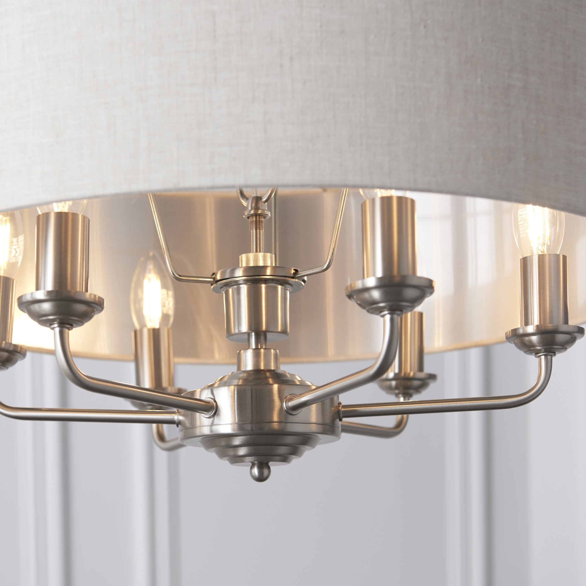 Endon Highclere 6 Light Pendant - Brushed Chrome Plate & Neutral Linen