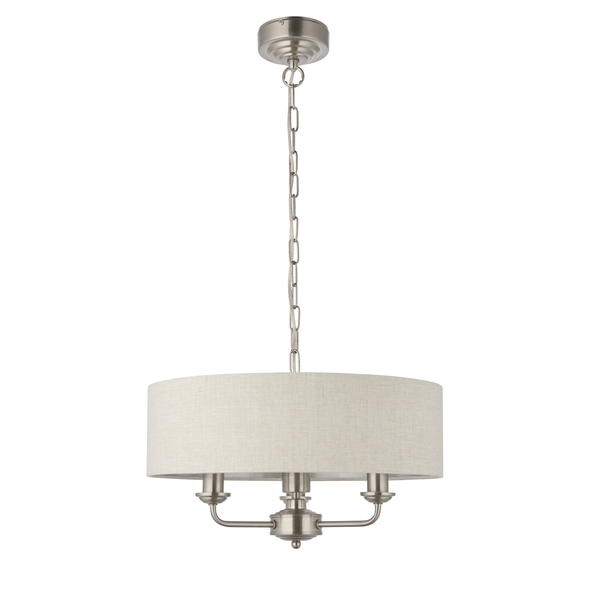 Endon Highclere 3 Light Pendant - Brushed Chrome Plate & Neutral Linen