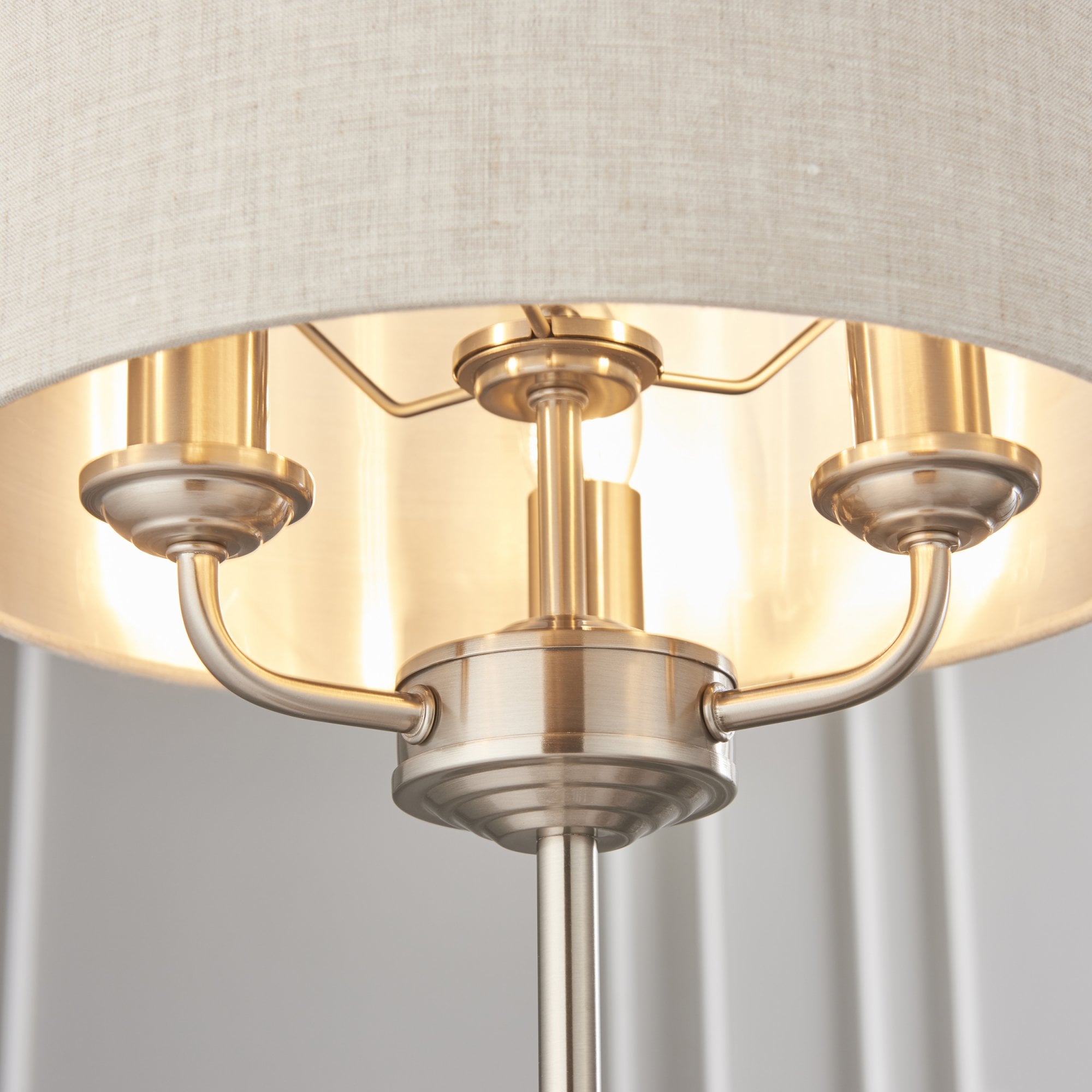 Endon Highclere 3 Light Table Lamp - Brushed Chrome Plate & Neutral Linen