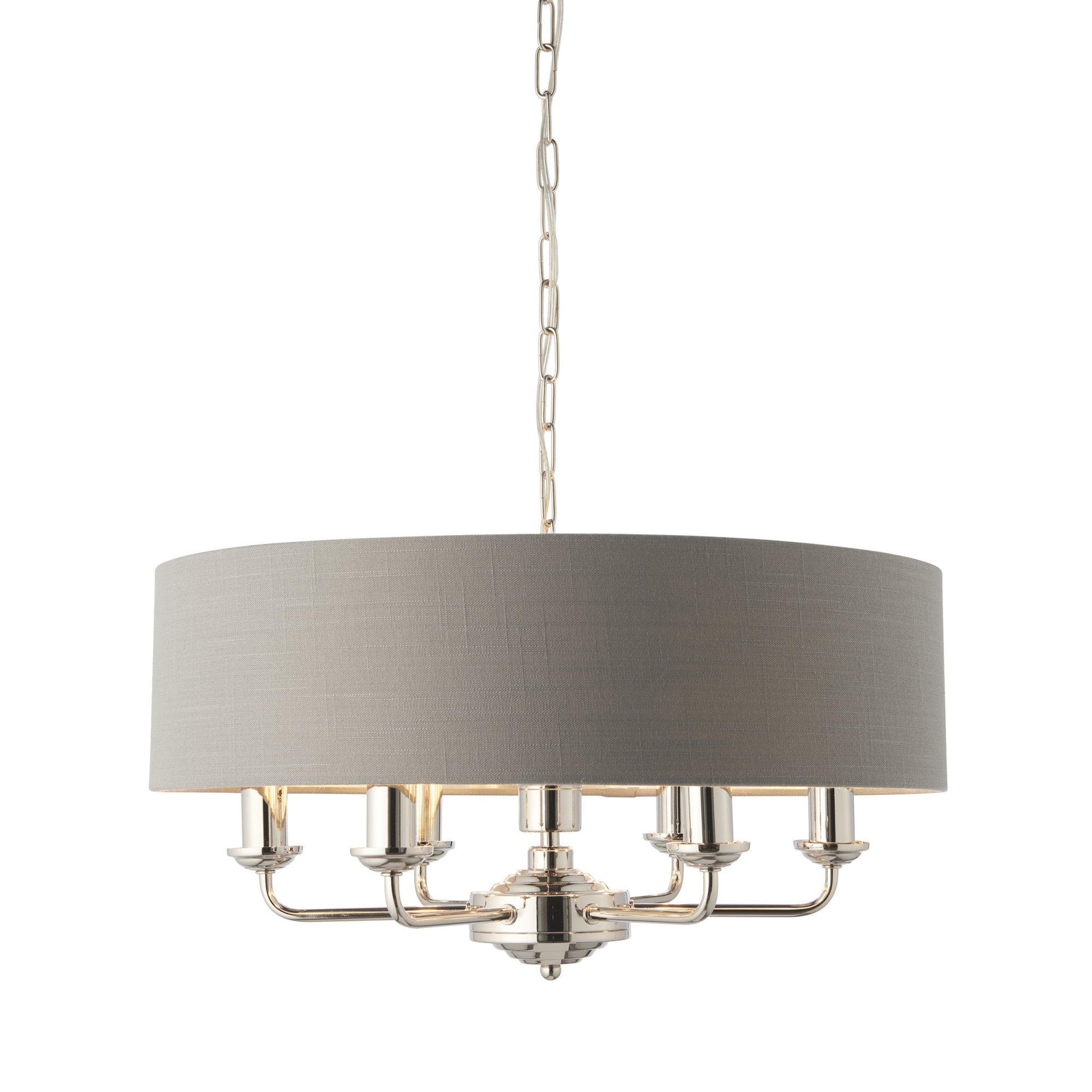 Endon Highclere 6 Light Pendant - Bright Nickel Plate & Charcoal Fabric