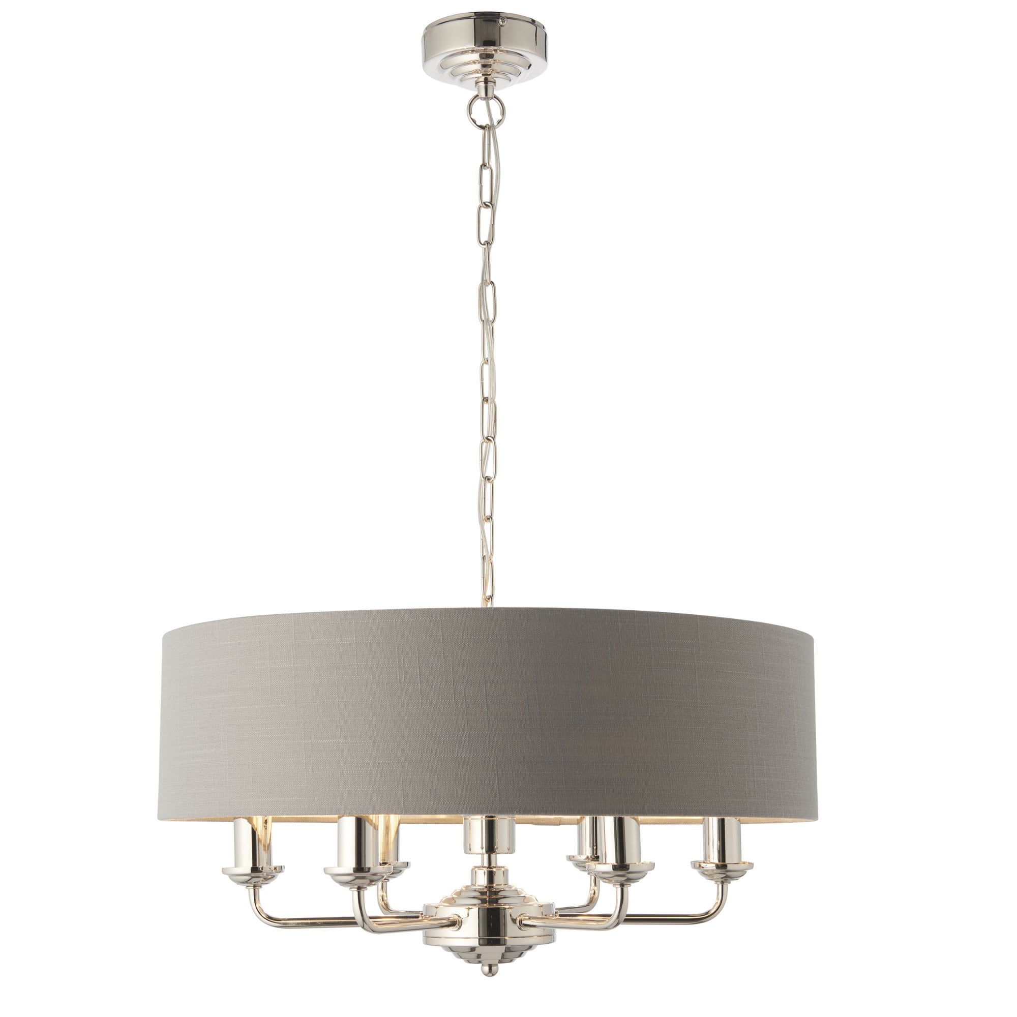 Endon Highclere 6 Light Pendant - Bright Nickel Plate & Charcoal Fabric