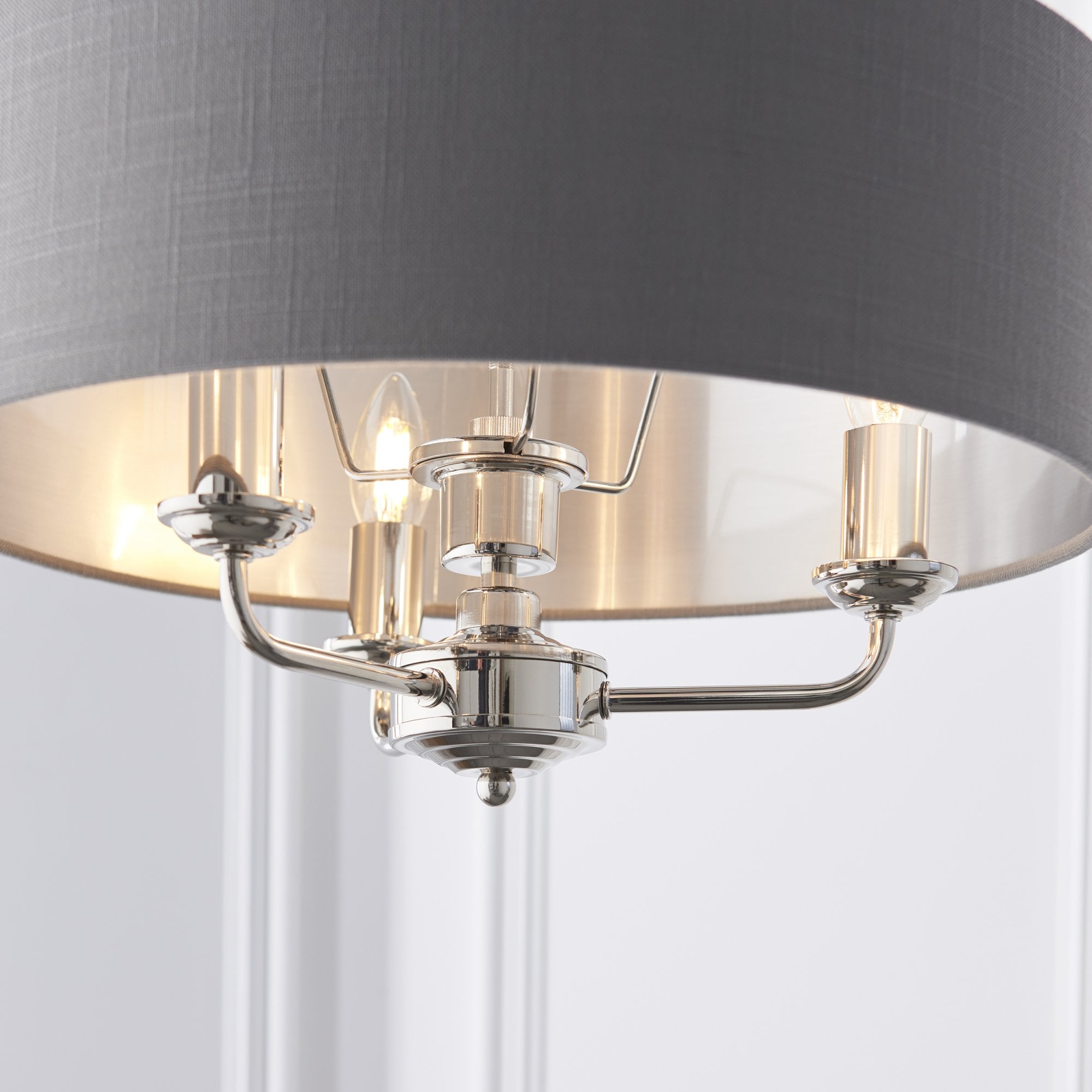 Endon Highclere 3 Light Pendant - Bright Nickel Plate & Charcoal Fabric