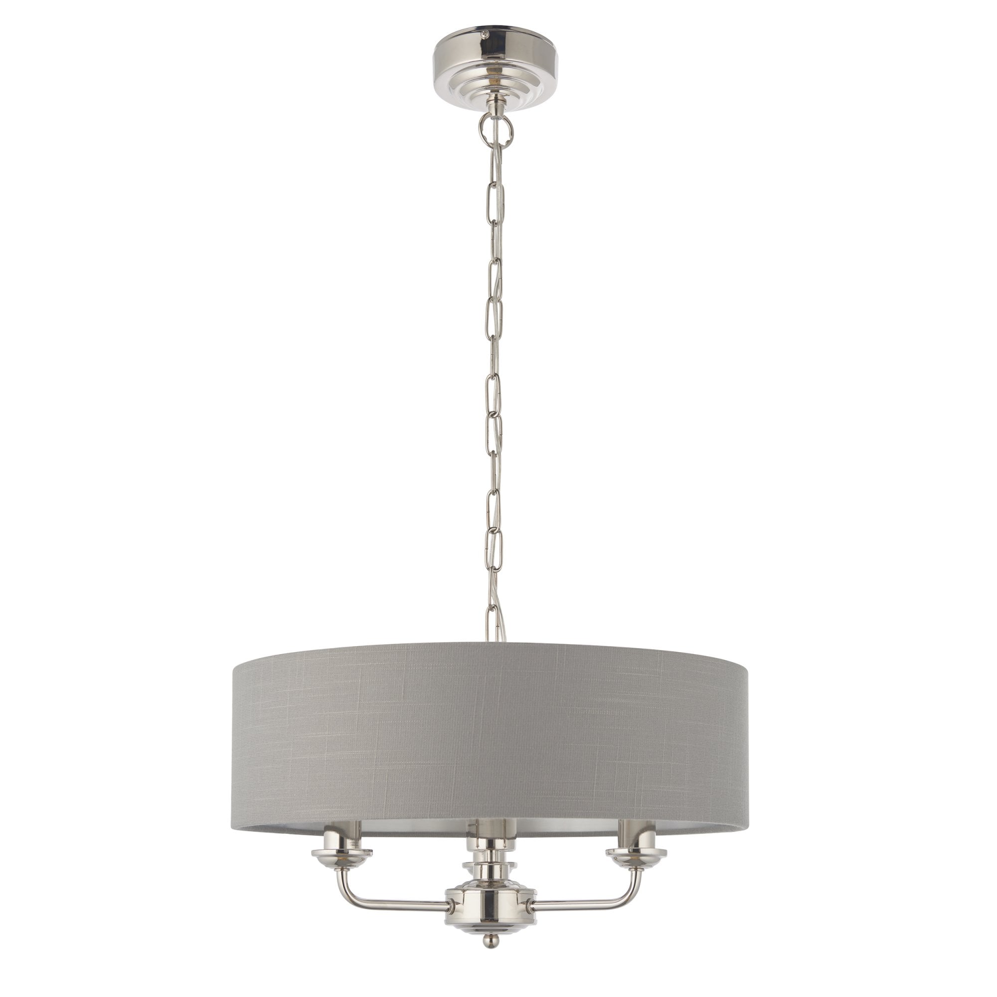 Endon Highclere 3 Light Pendant - Bright Nickel Plate & Charcoal Fabric