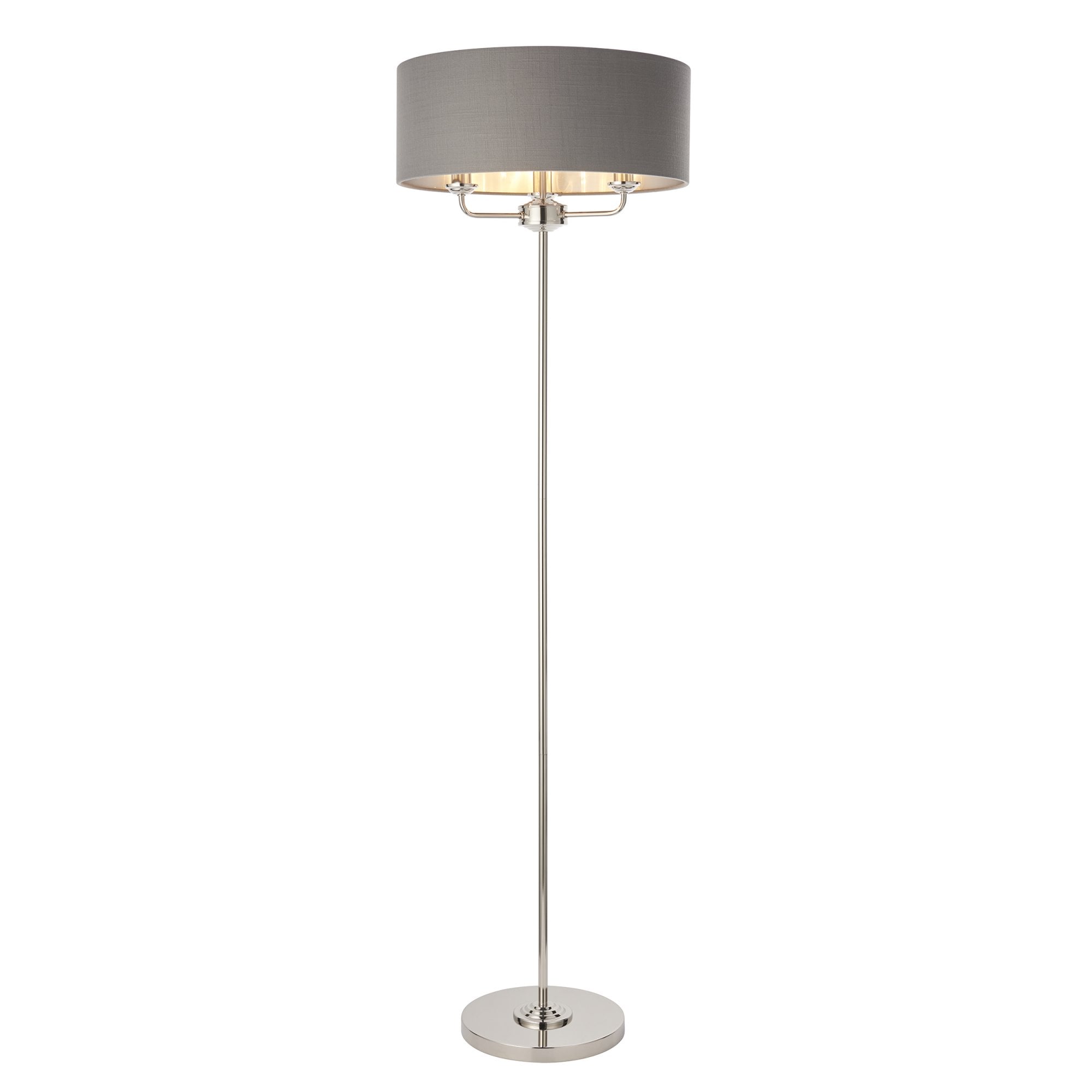 Endon Highclere 3 Light Floor Lamp - Bright Nickel Plate & Charcoal Fabric