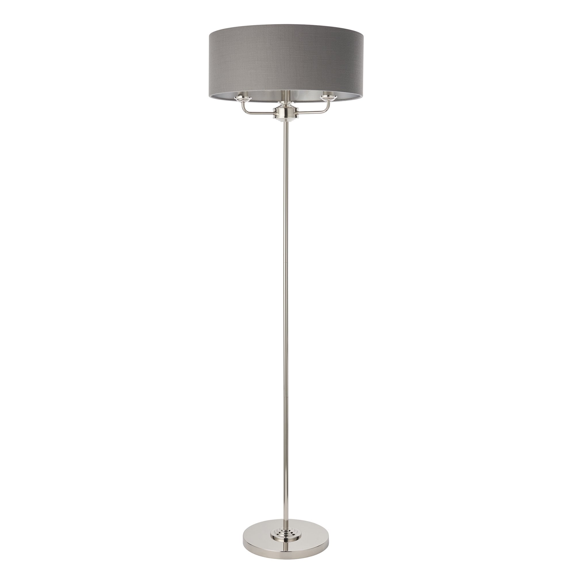 Endon Highclere 3 Light Floor Lamp - Bright Nickel Plate & Charcoal Fabric