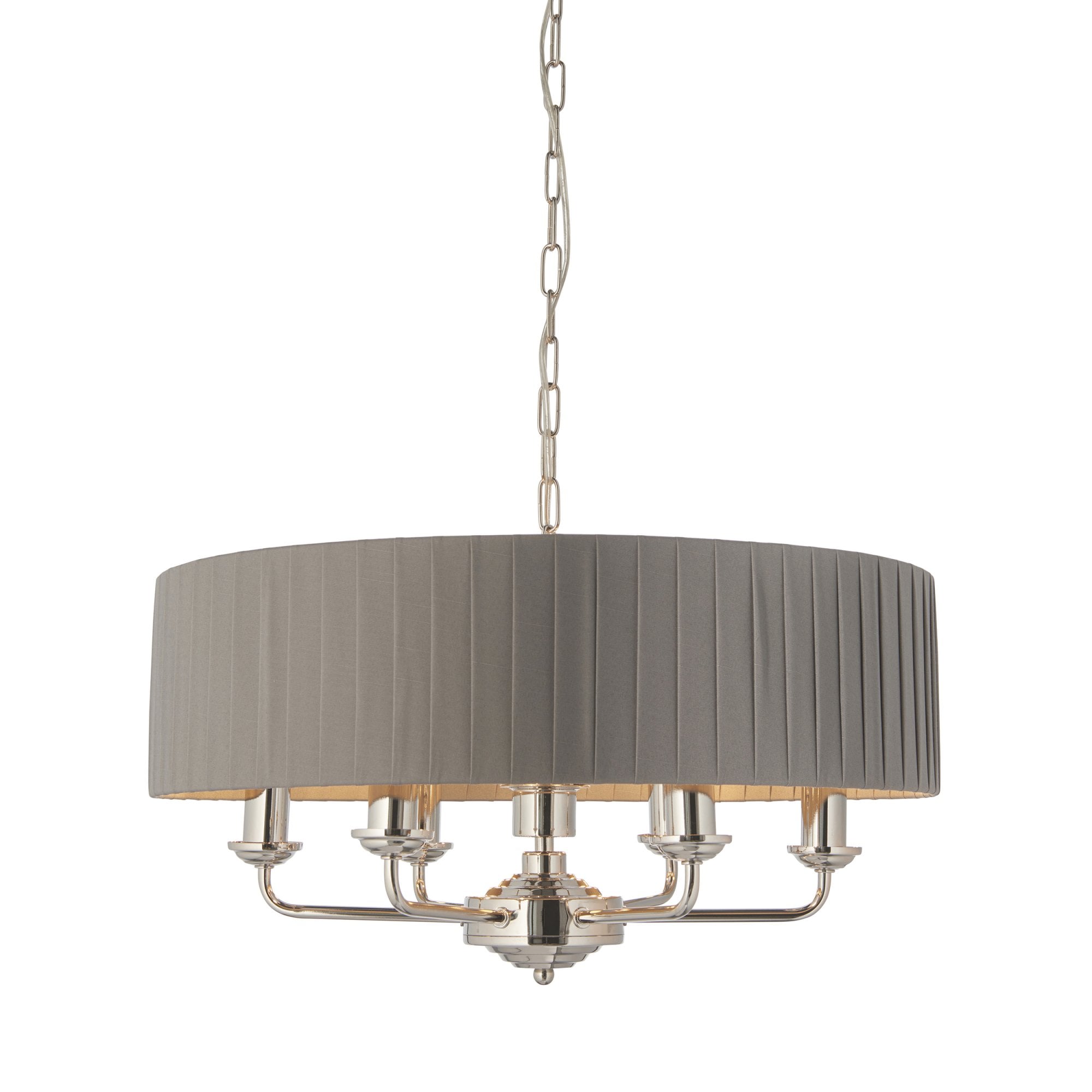 Endon Highclere 6 Light Pendant - Bright Nickel Plate & Wrapped Charcoal Fabric