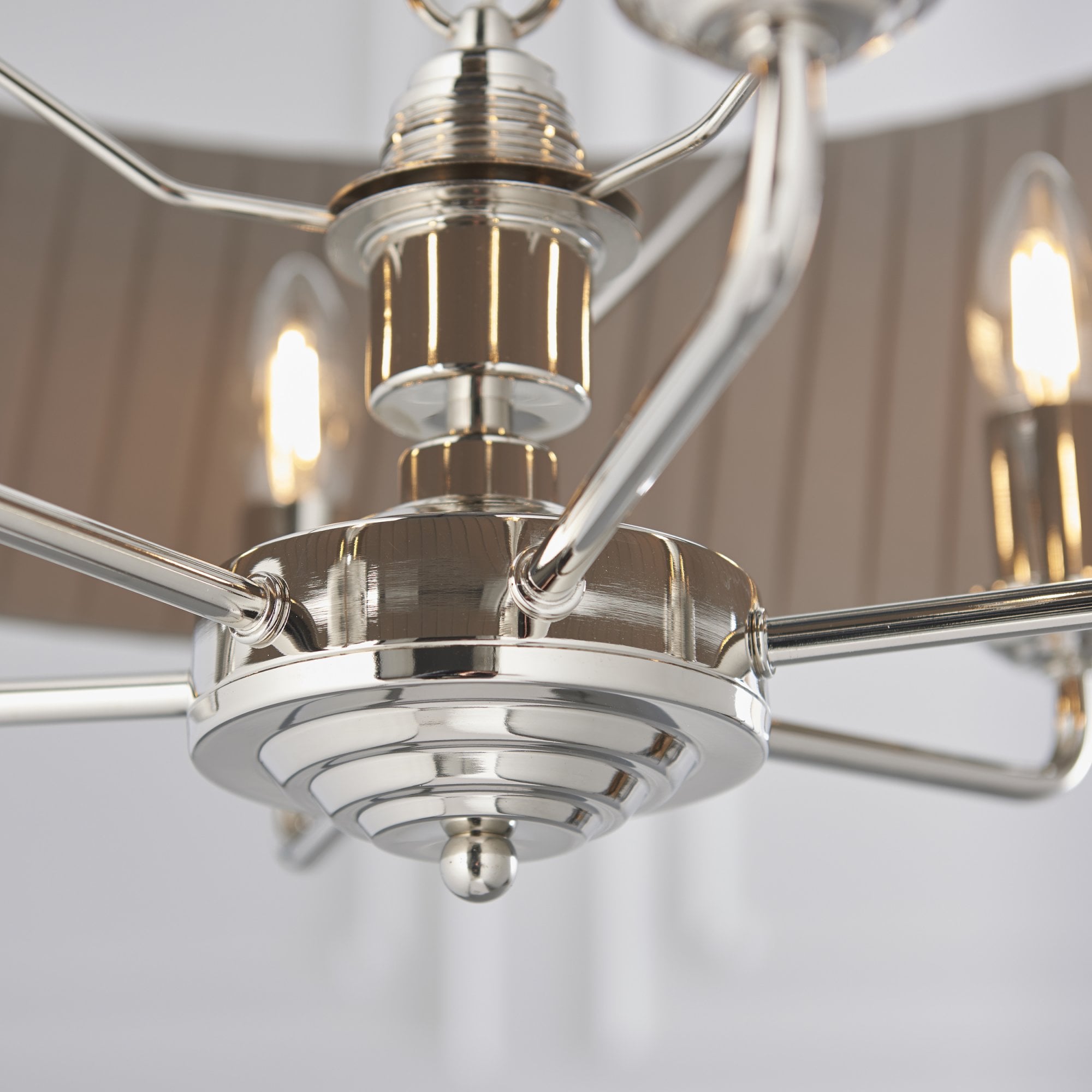Endon Highclere 6 Light Pendant - Bright Nickel Plate & Wrapped Charcoal Fabric