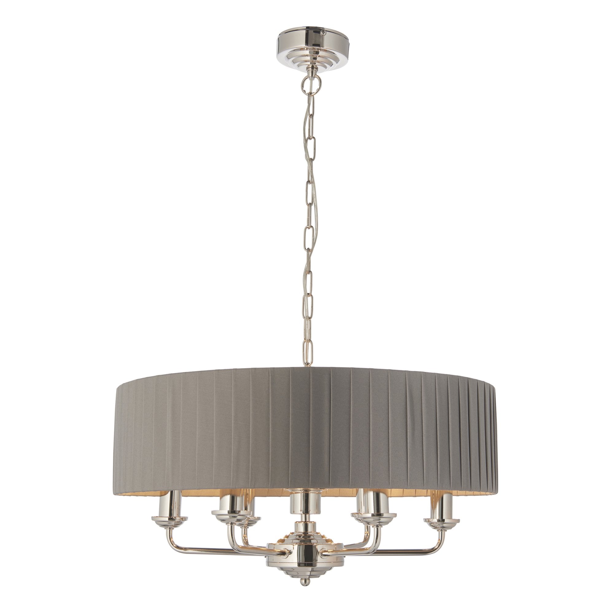 Endon Highclere 6 Light Pendant - Bright Nickel Plate & Wrapped Charcoal Fabric