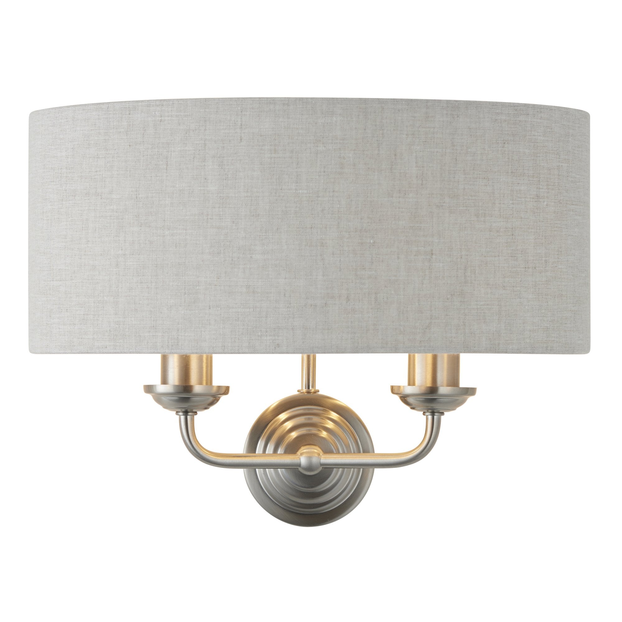 Endon Highclere 2 Light Wall Light - Brushed Chrome Plate & Neutral Linen