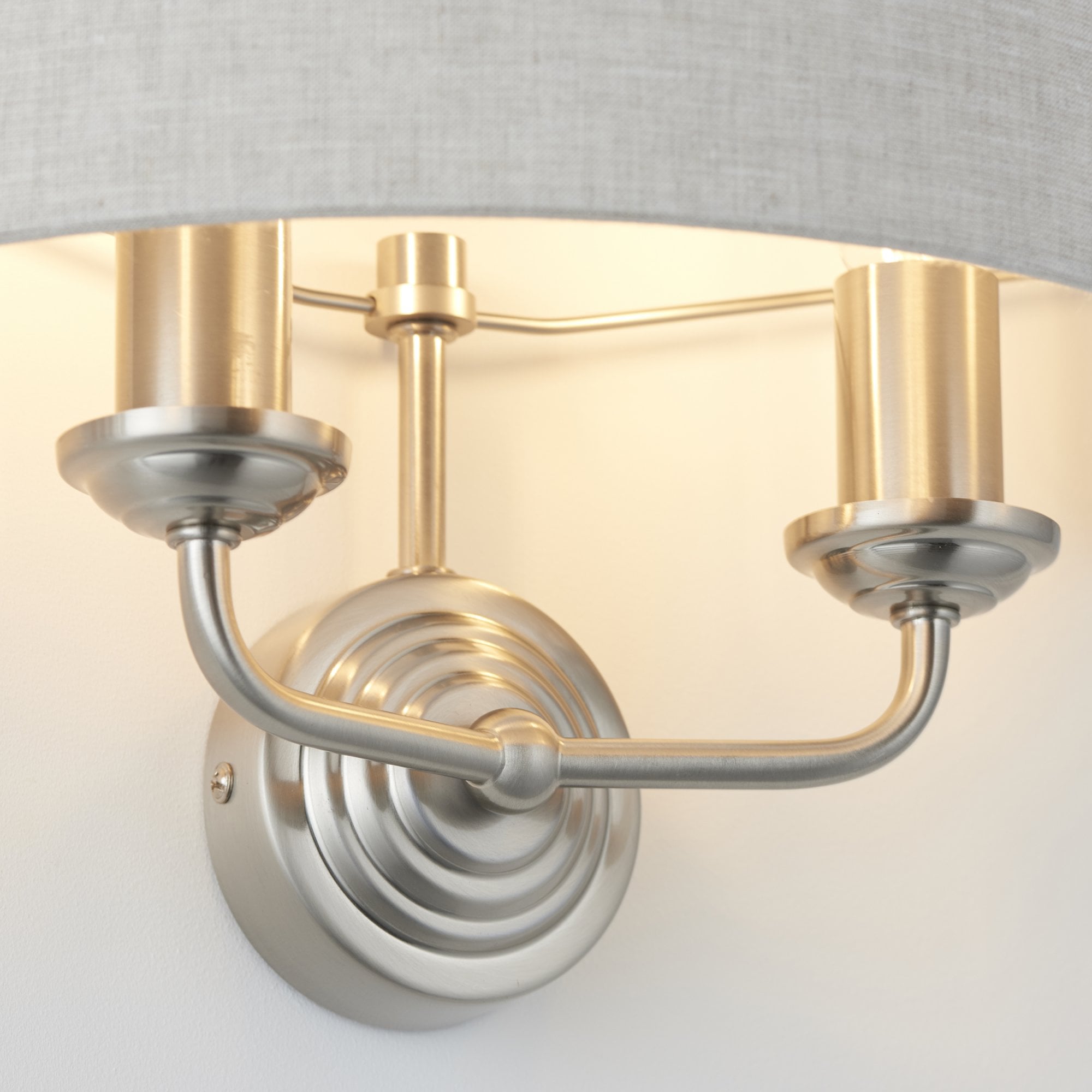 Endon Highclere 2 Light Wall Light - Brushed Chrome Plate & Neutral Linen