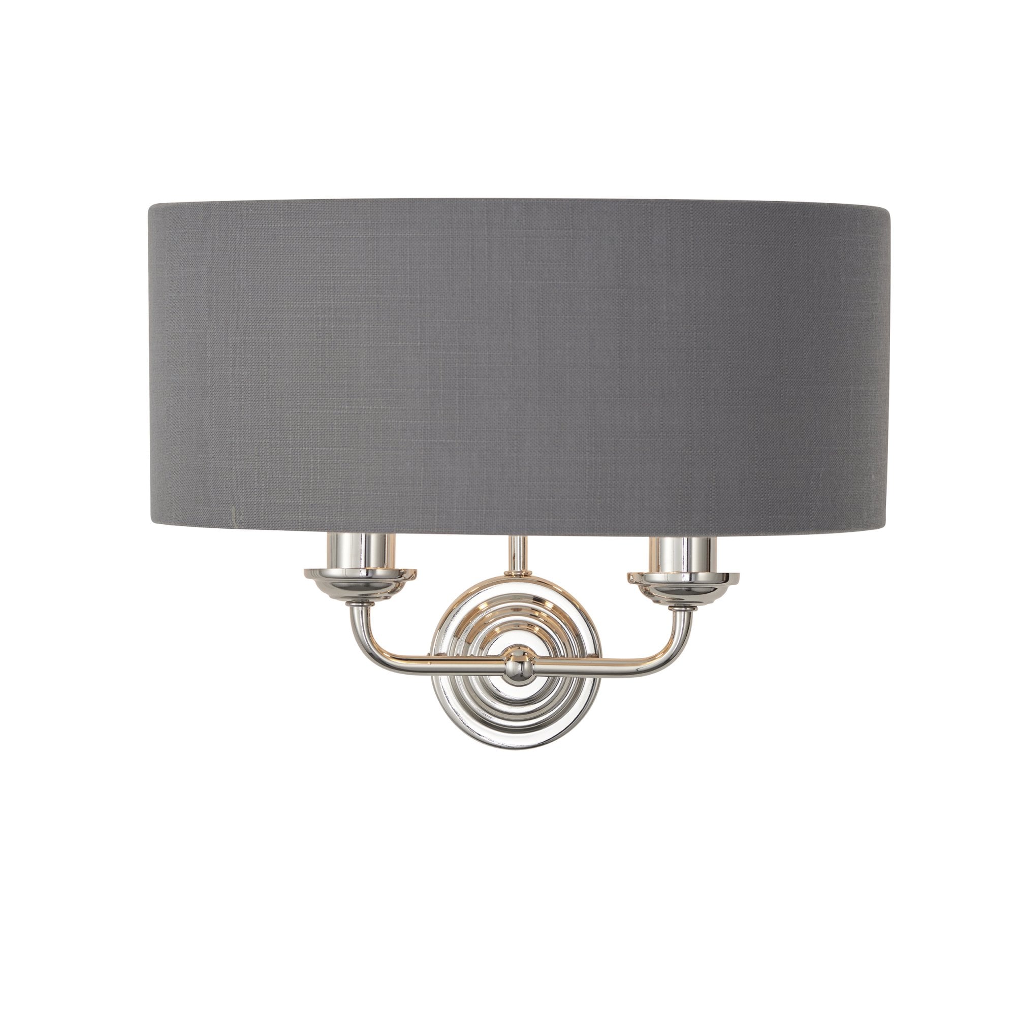 Endon Highclere 2 Light Wall Light - Bright Nickel Plate & Charcoal Fabric