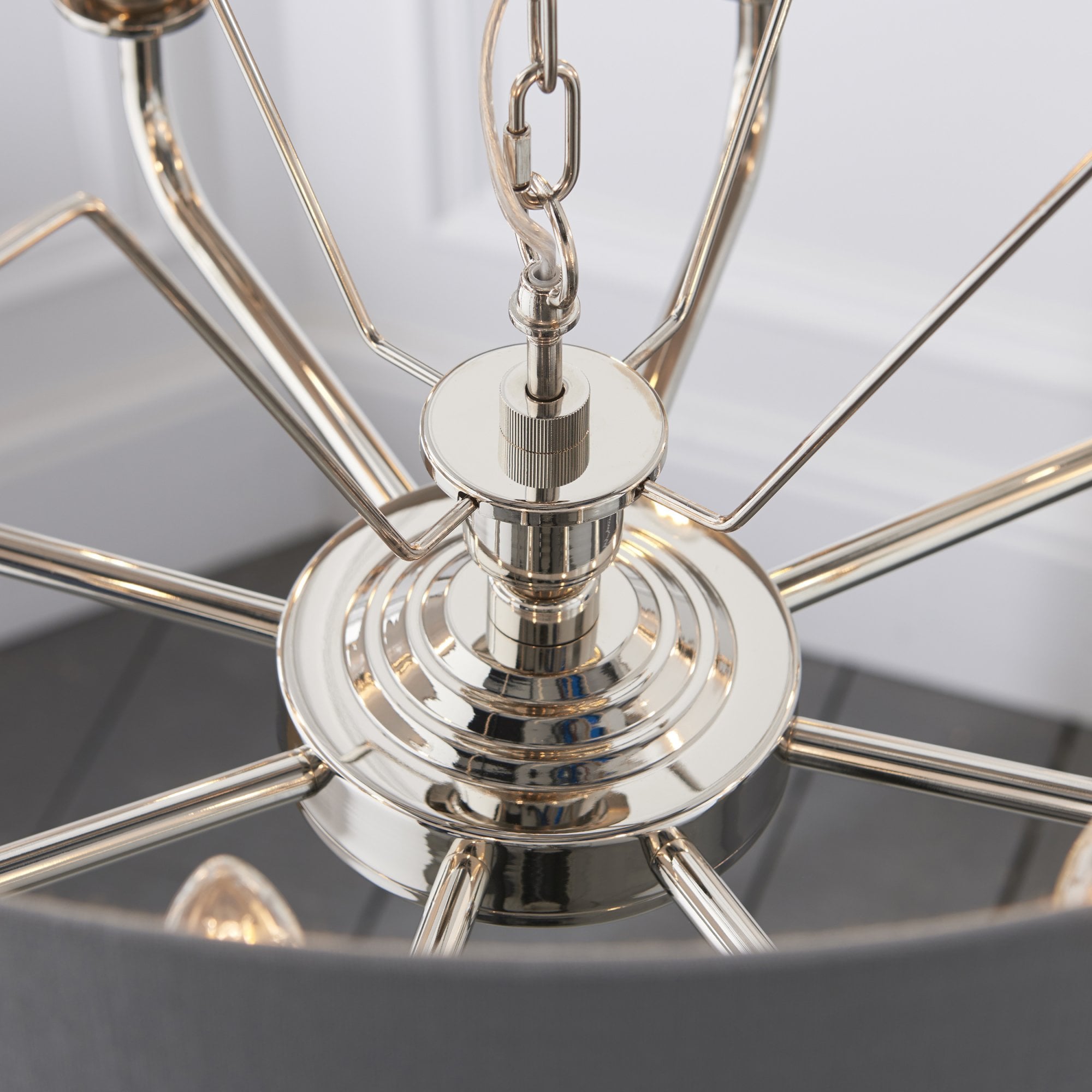 Endon Highclere 8 Light Pendant - Bright Nickel Plate & Charcoal Fabric