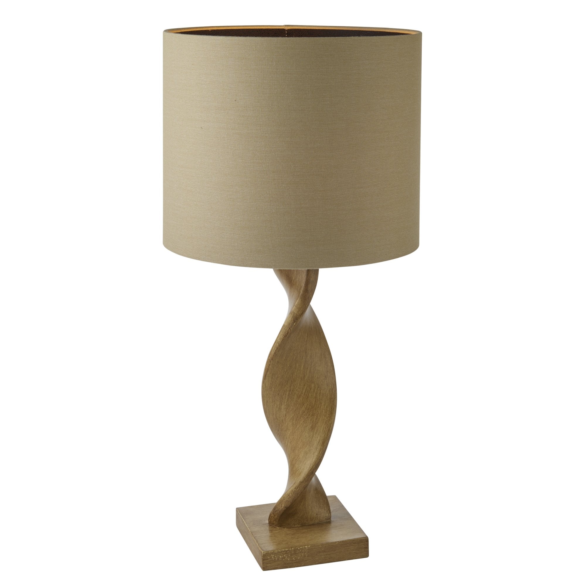 Endon Abia Single Light Table Lamp - Oak Effect Resin & Neutral Linen
