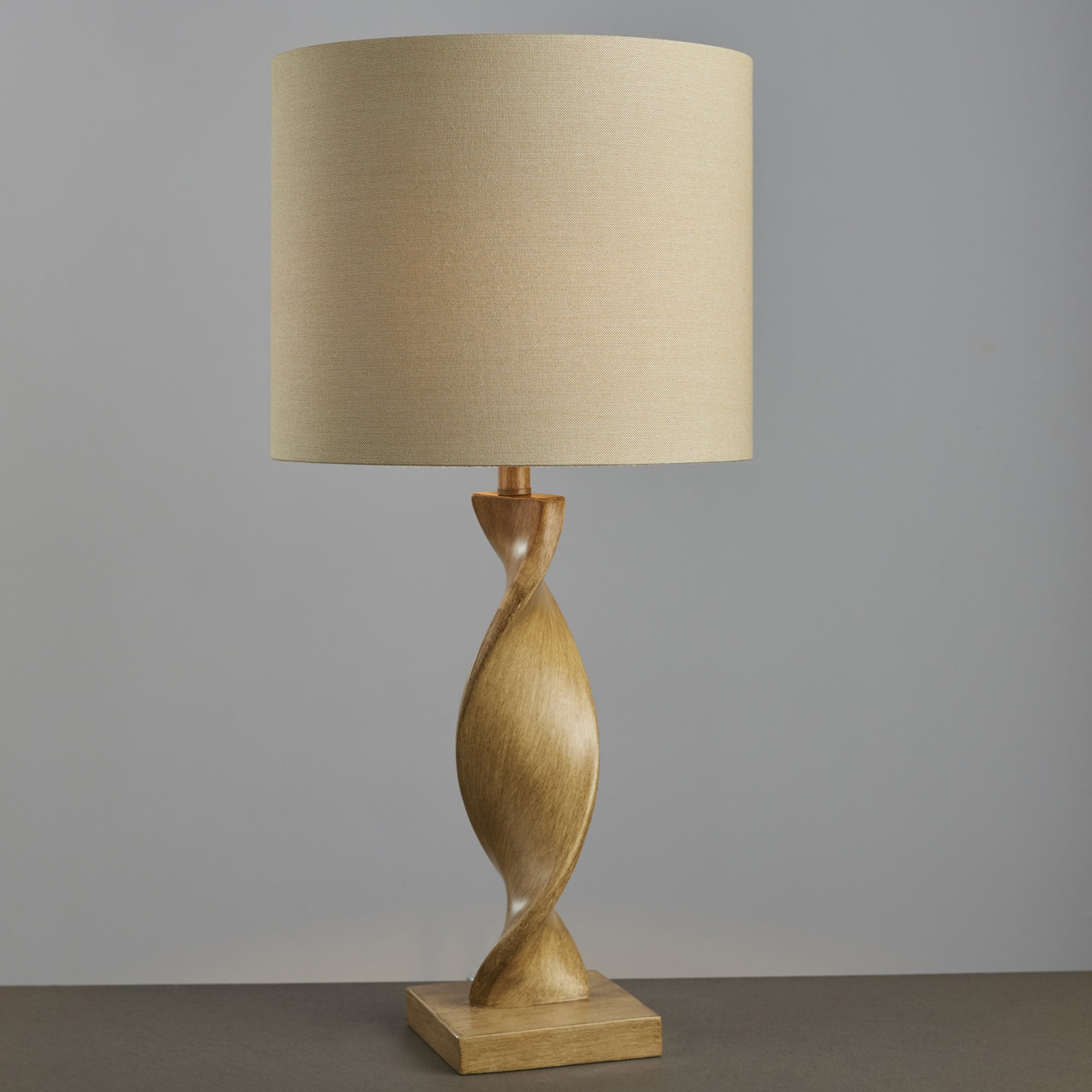 Endon Abia Single Light Table Lamp - Oak Effect Resin & Neutral Linen