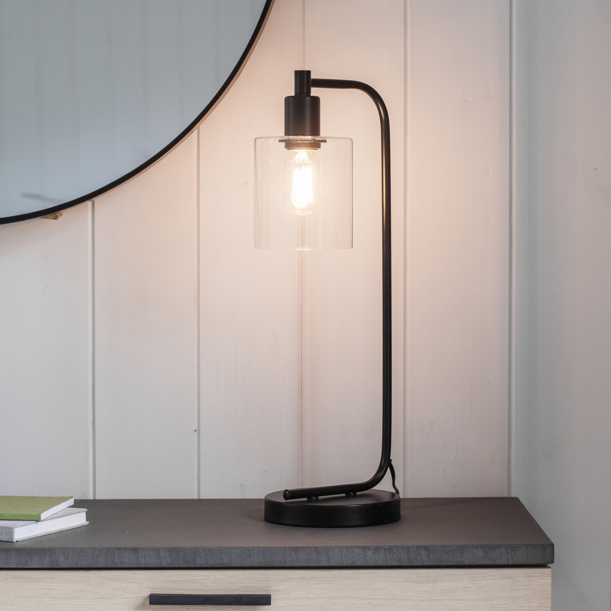 Endon Toledo Single Light Table Lamp - Matt Black & Clear Glass