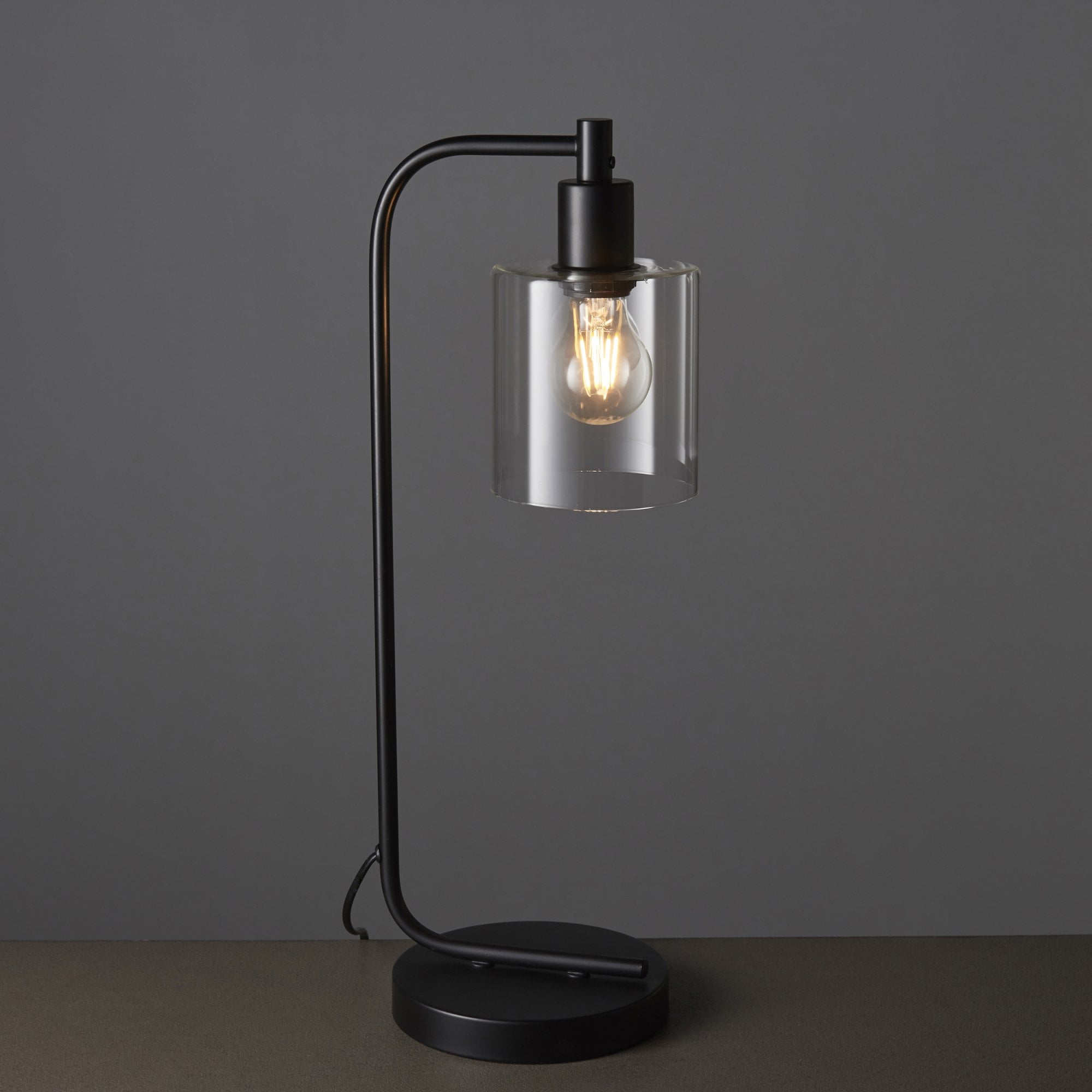 Endon Toledo Single Light Table Lamp - Matt Black & Clear Glass