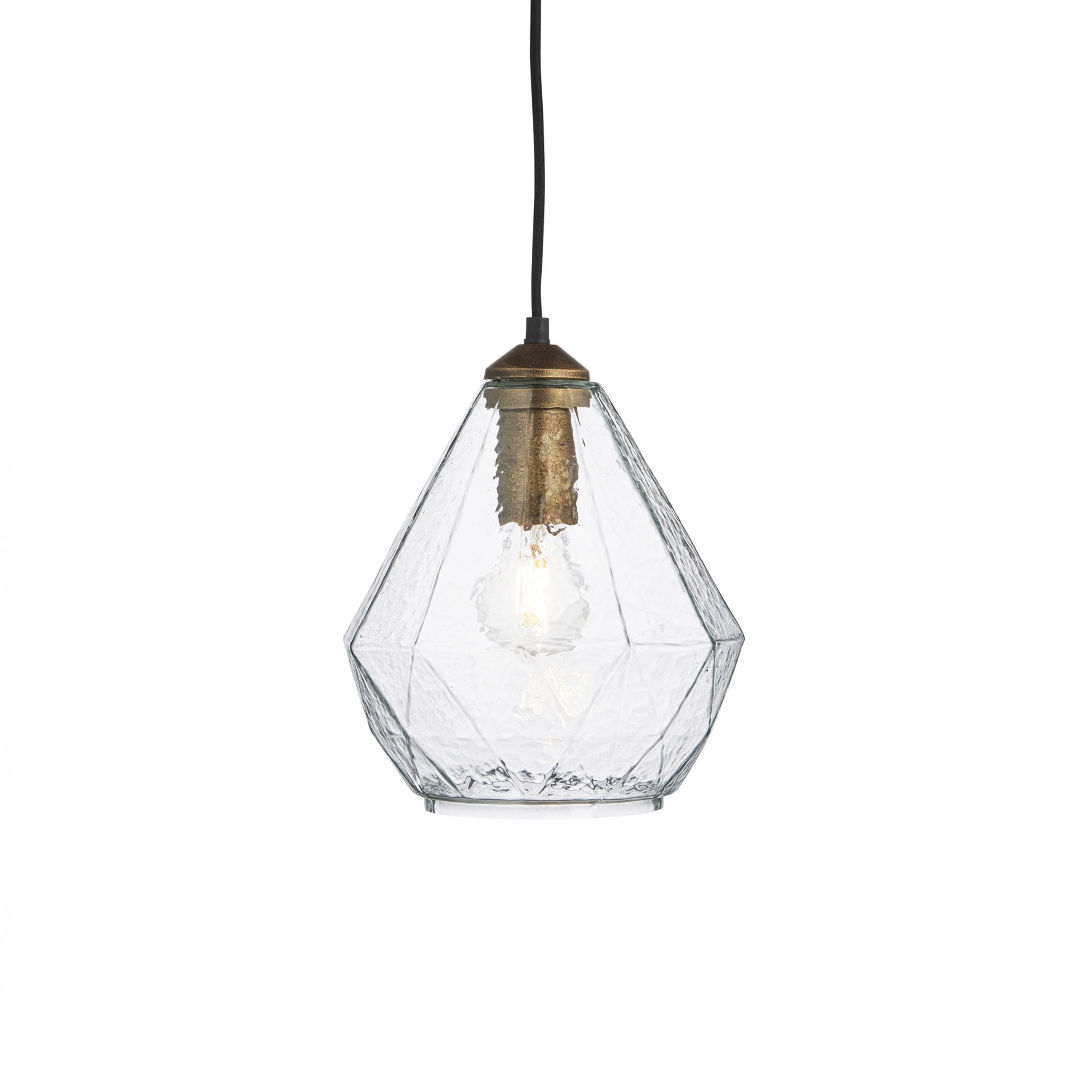 Endon Ebbe Single Light Pendant - Antique Gold Paint & Clear Glass