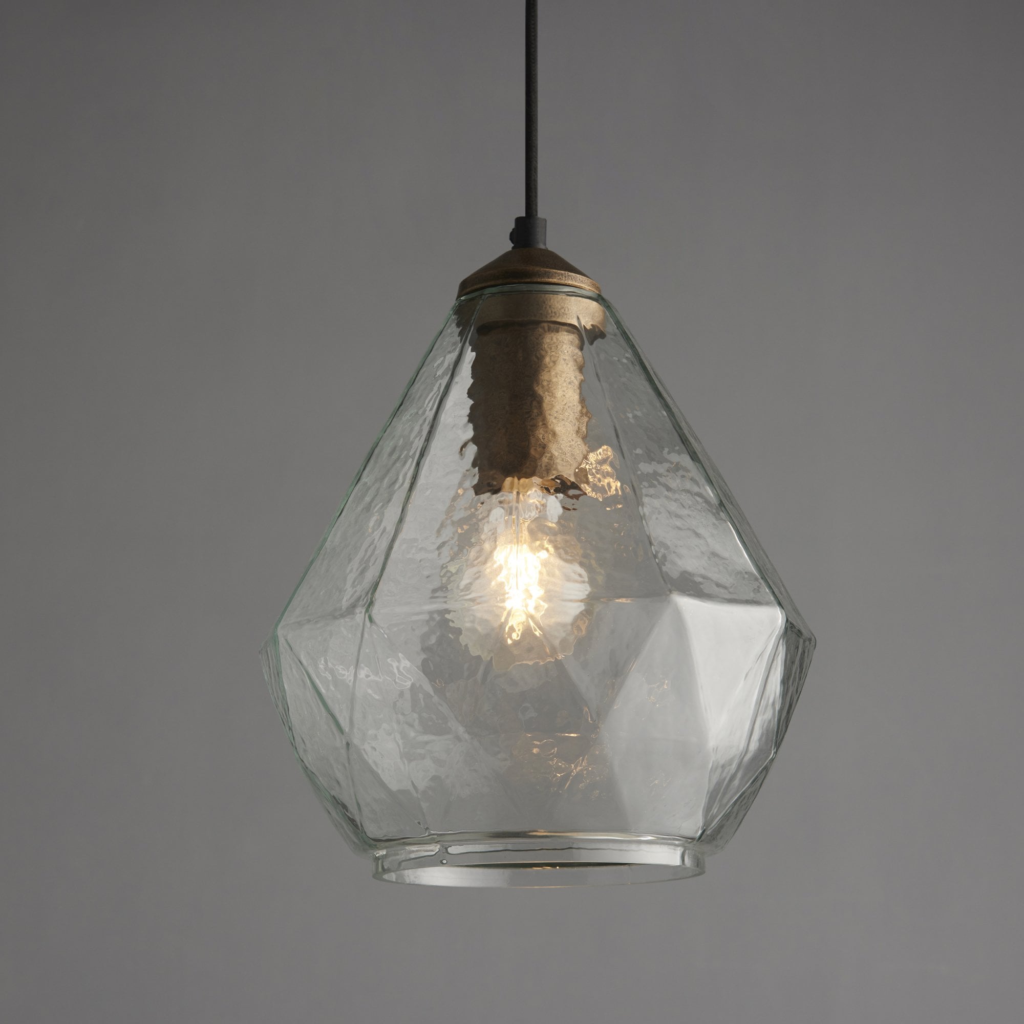 Endon Ebbe Single Light Pendant - Antique Gold Paint & Clear Glass