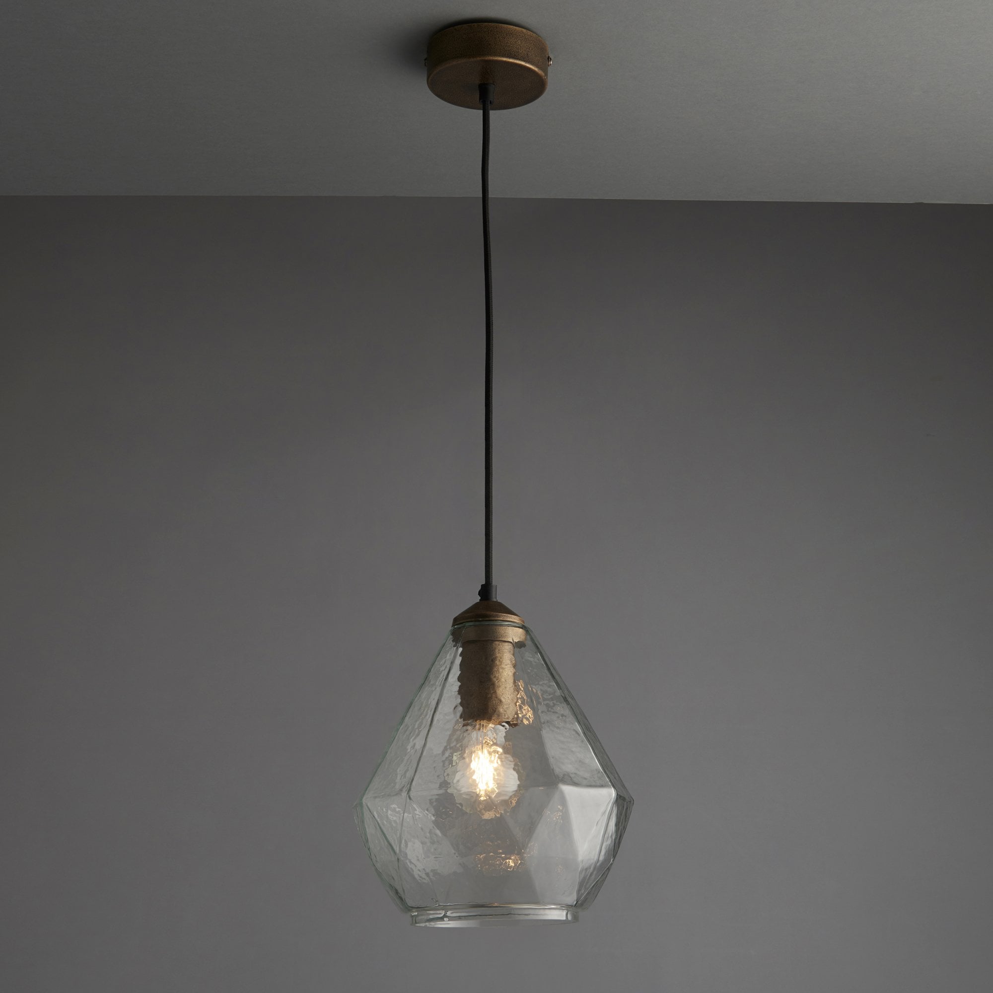 Endon Ebbe Single Light Pendant - Antique Gold Paint & Clear Glass
