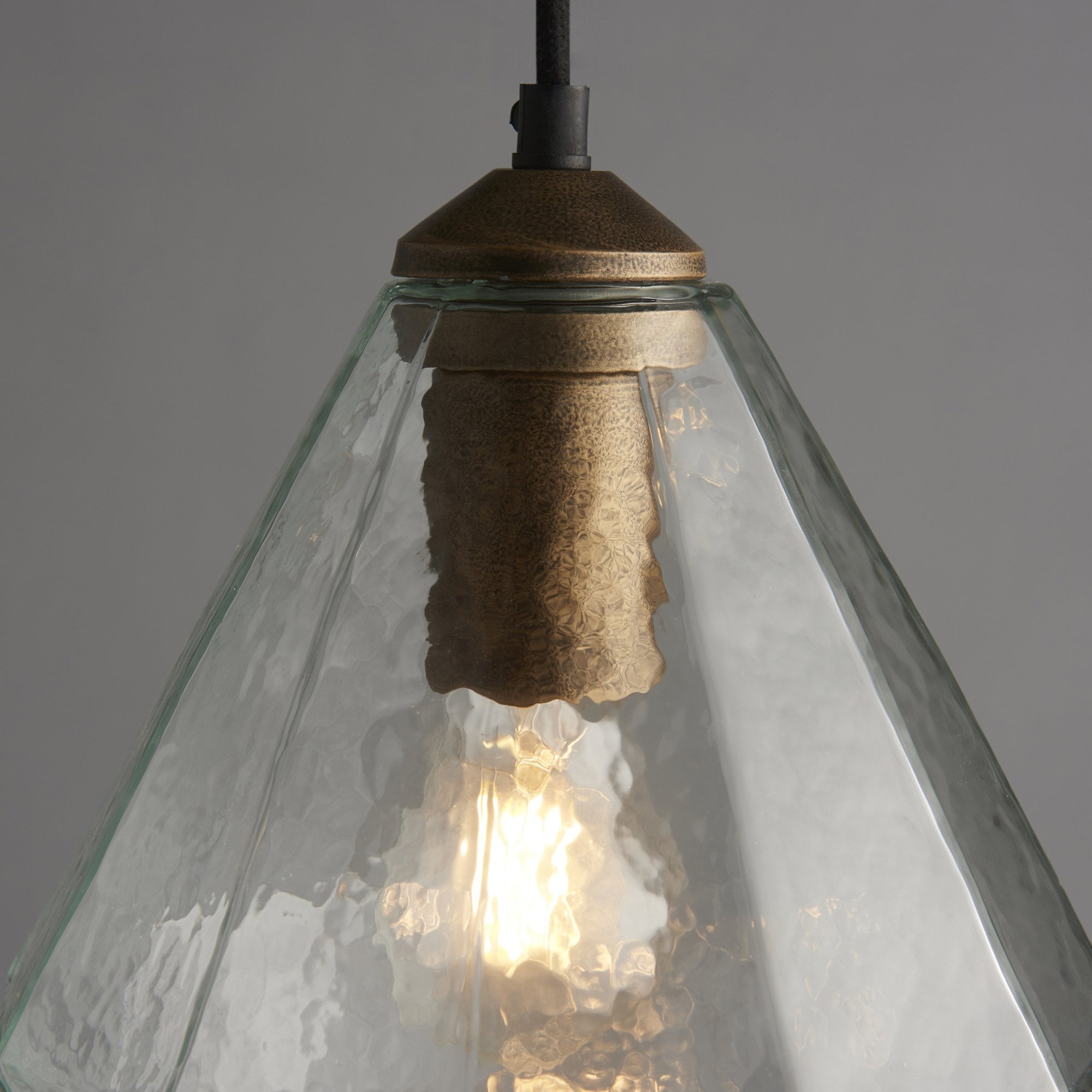 Endon Ebbe Single Light Pendant - Antique Gold Paint & Clear Glass