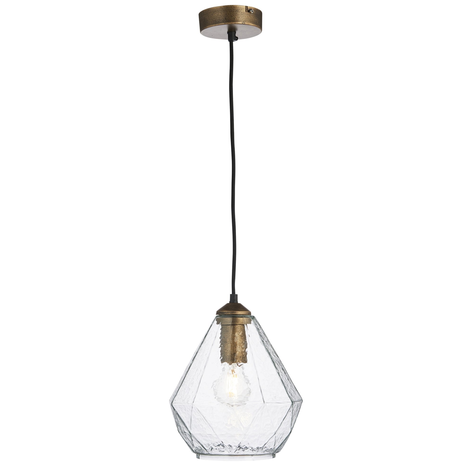Endon Ebbe Single Light Pendant - Antique Gold Paint & Clear Glass