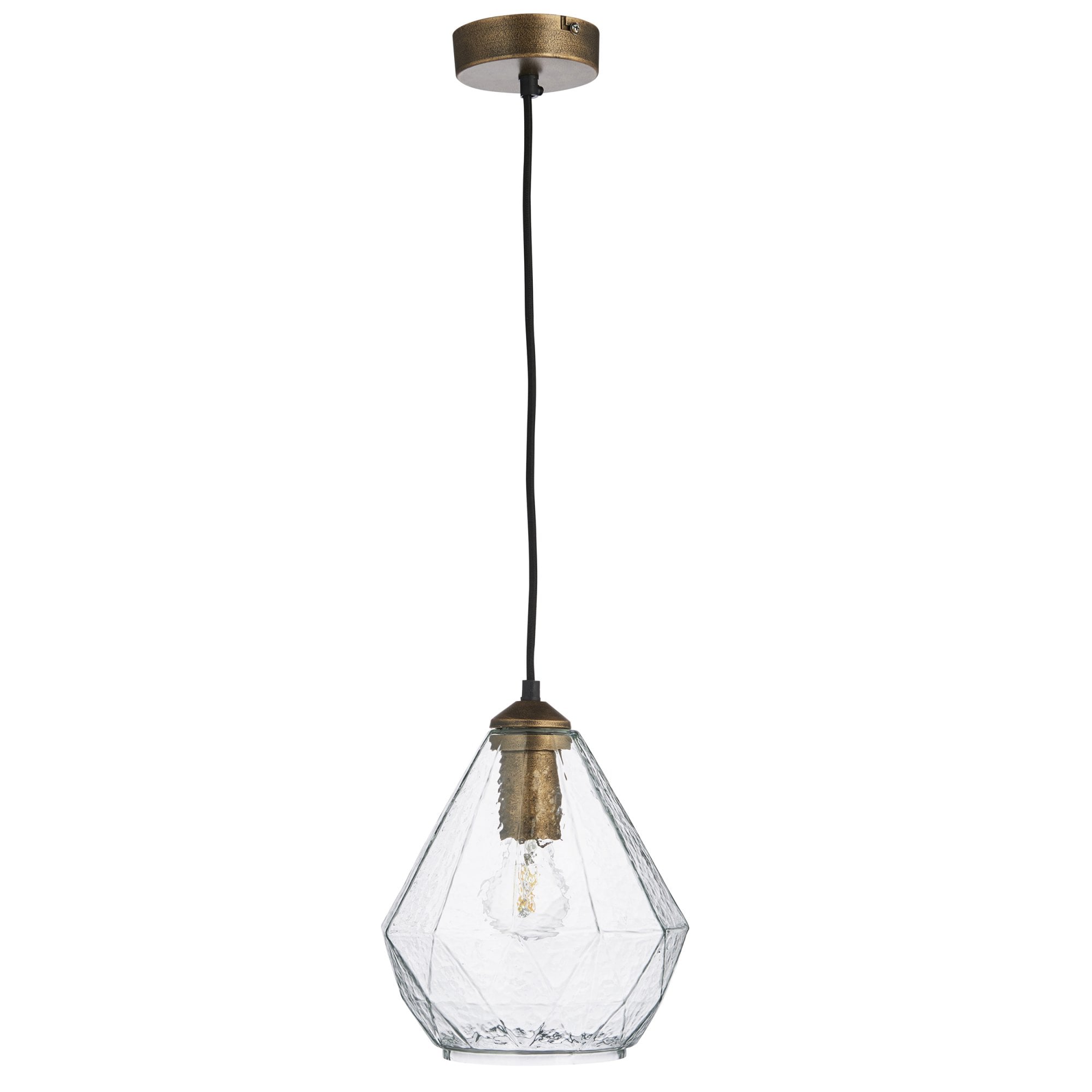 Endon Ebbe Single Light Pendant - Antique Gold Paint & Clear Glass