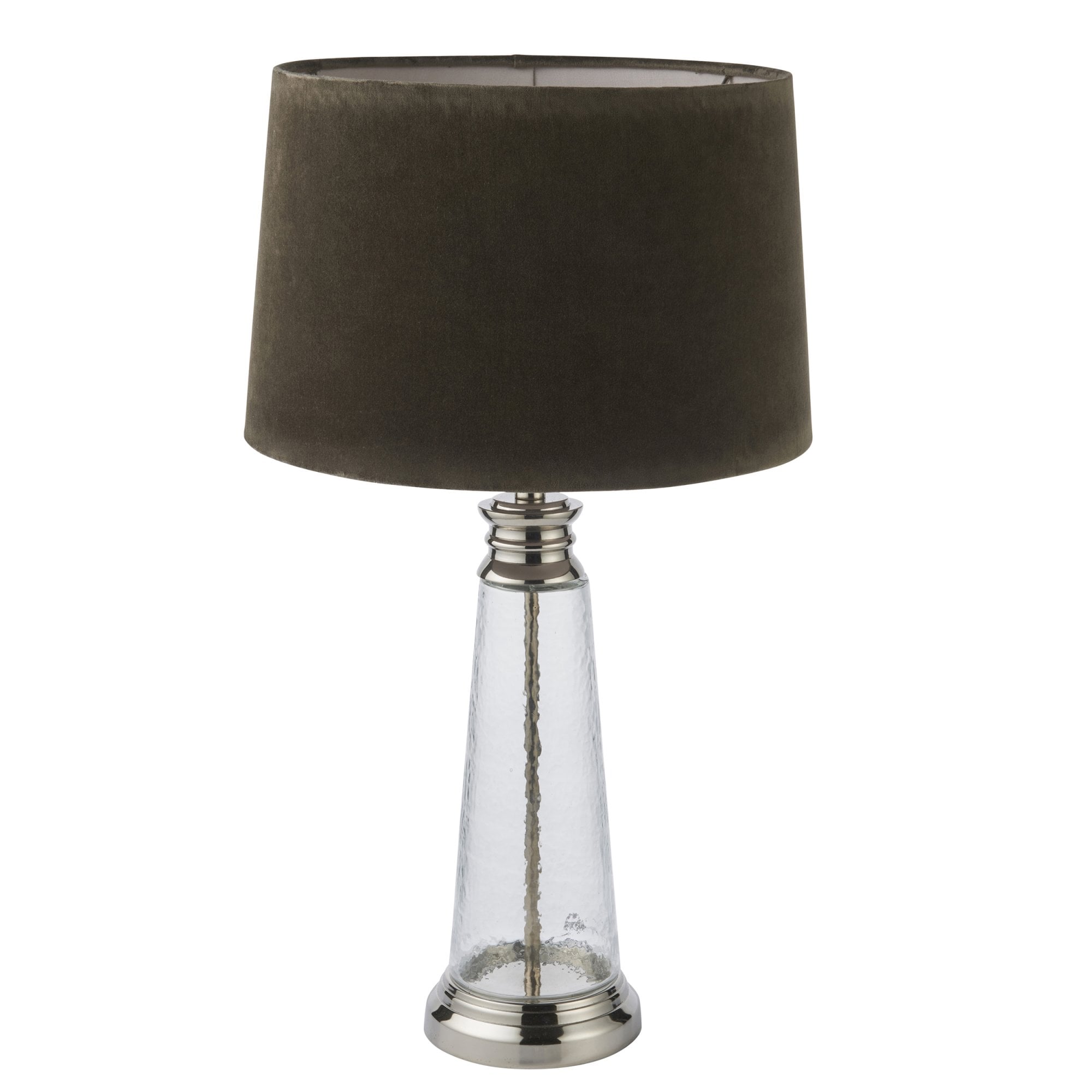 Endon Winslet Single Light Table Lamp - Clear Hammered Glass & Grey & Silver Velvet