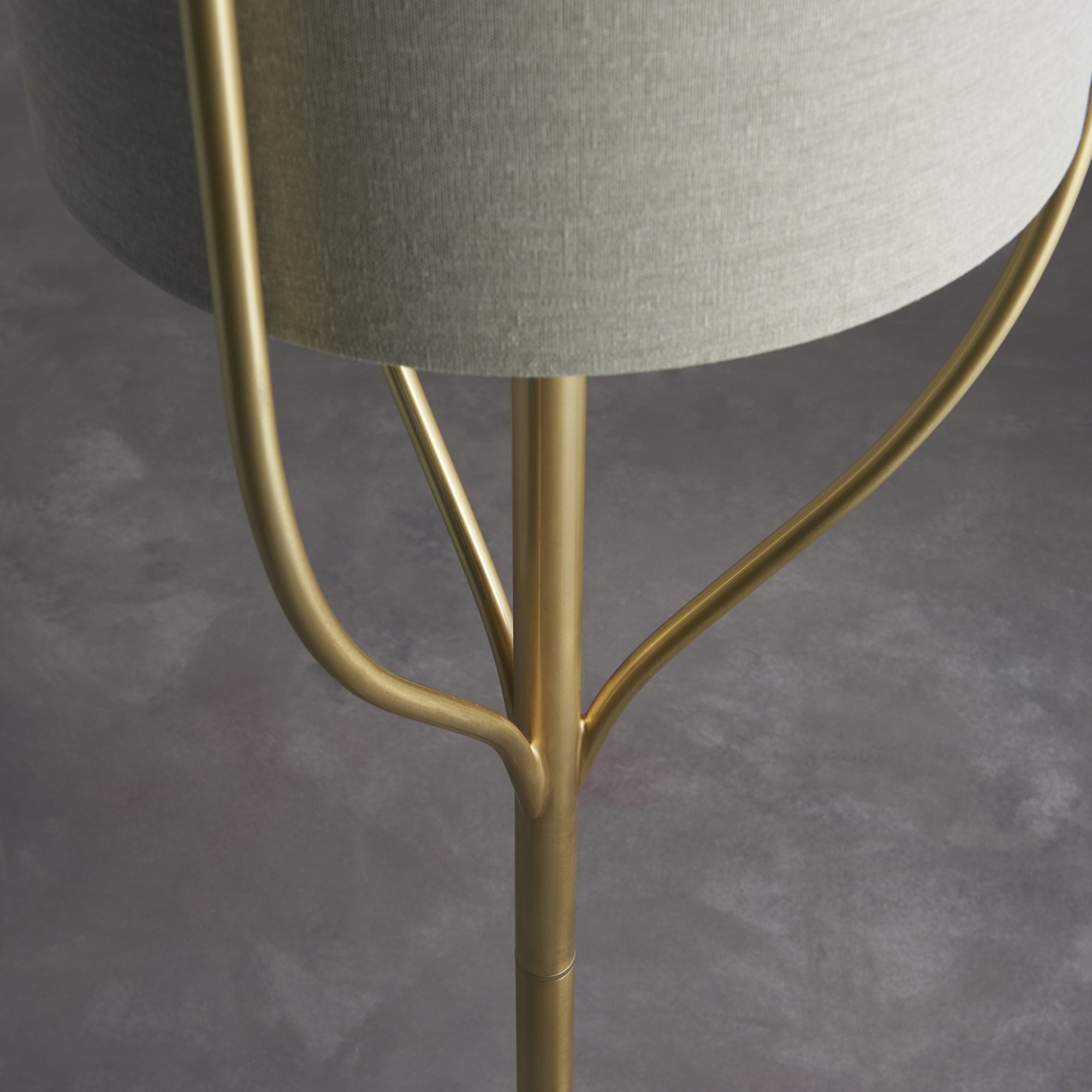 Endon Fraser Single Light Floor Lamp - Satin Brass Plate & Neutral Linen Mix Fabric
